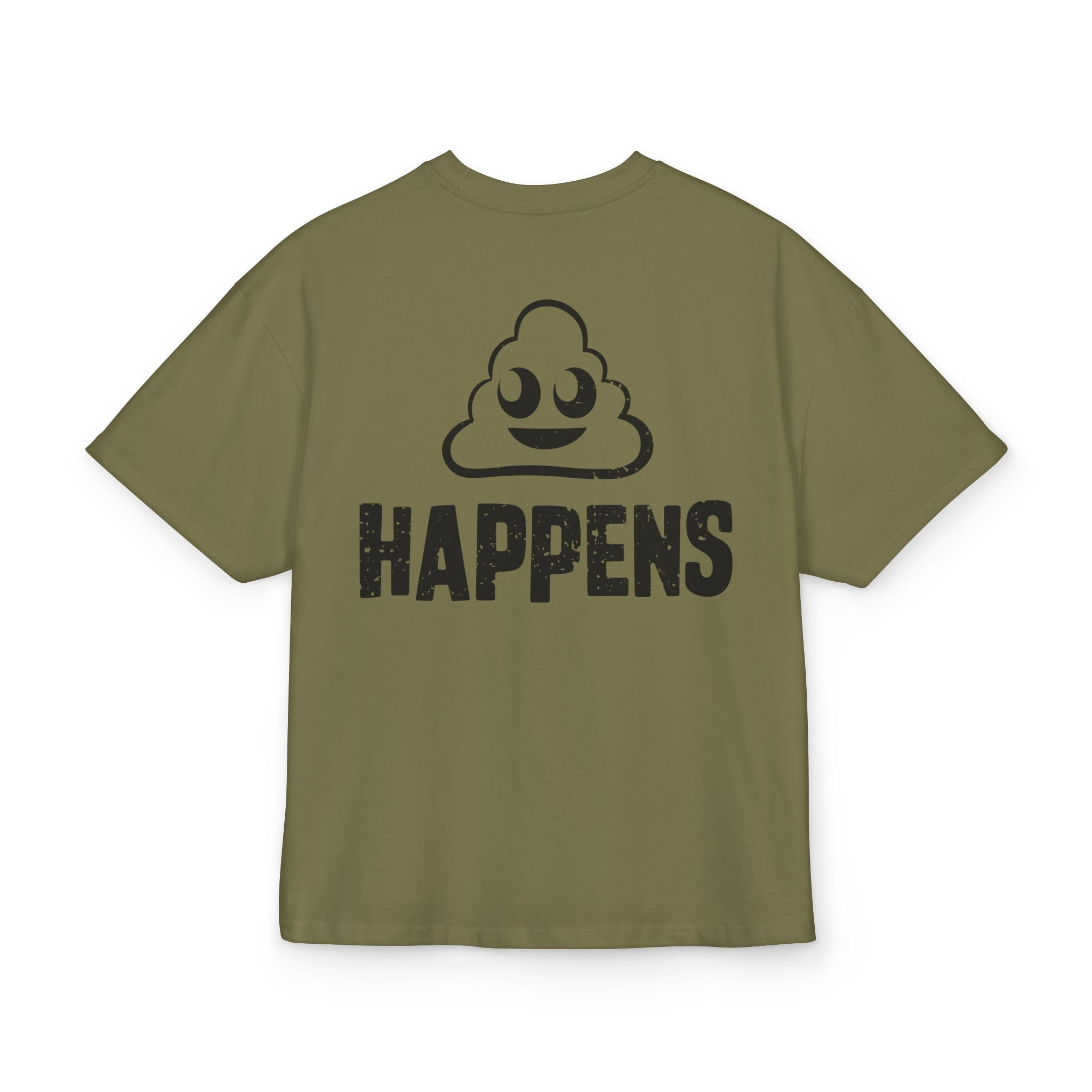 Unisex Ultra Heavy Cotton Box Tee mit Backprint „Shit Happens“ – robustes Statement-Shirt aus 100 % Baumwolle