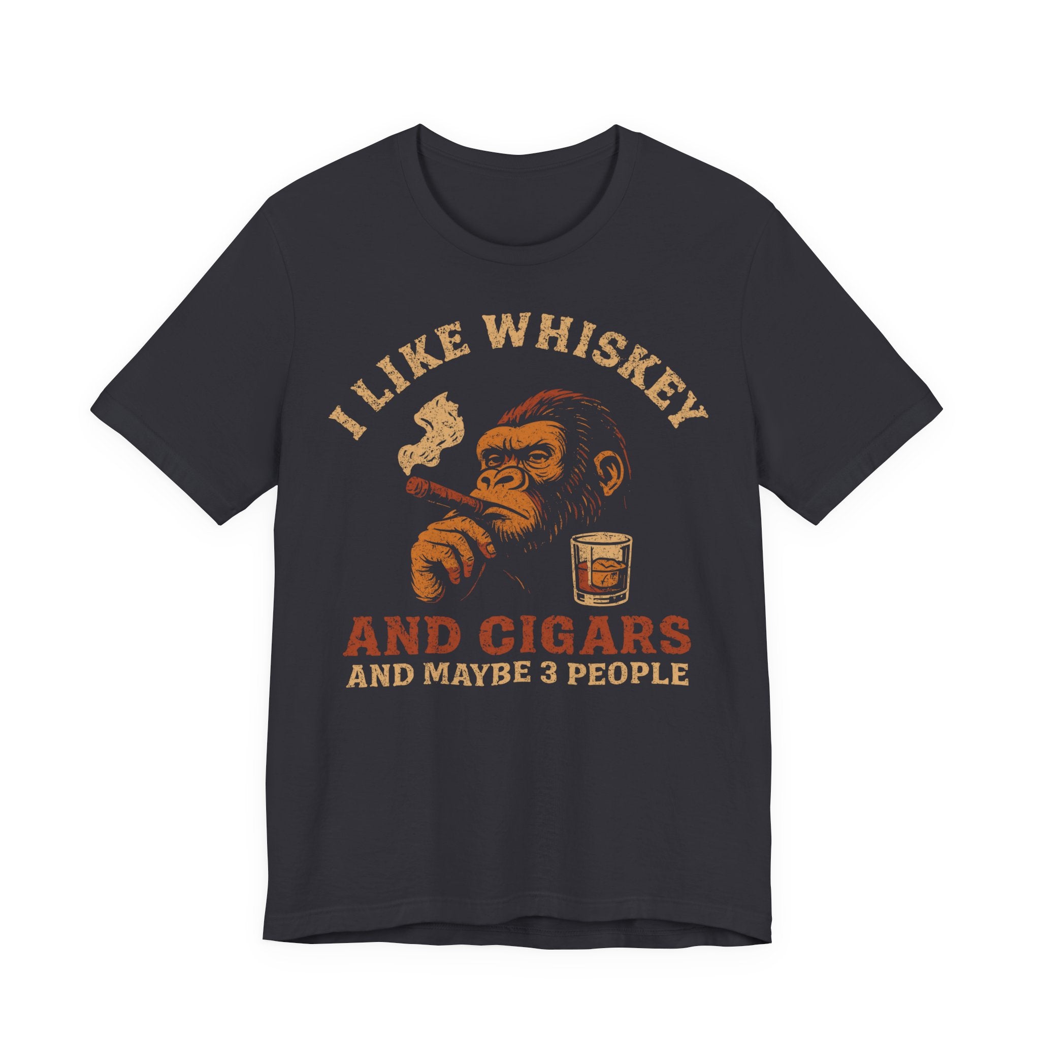 Unisex Jersey T-Shirt mit Rückenprint „I LIKE WHISKEY AND CIGARS AND MAYBE 3 PEOPLE“ – cooles Statement Shirt aus 100 % Baumwolle