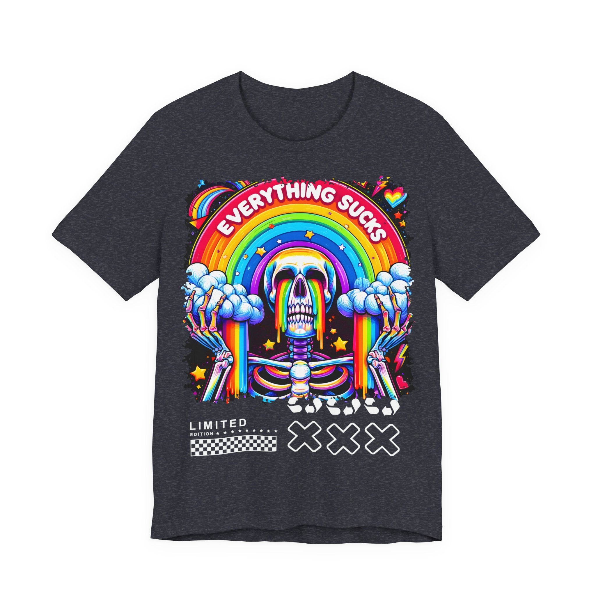 Unisex Jersey T-Shirt „EVERYTHING SUCKS“ – Cooles Kurzarmshirt mit auffälligem Frontprint