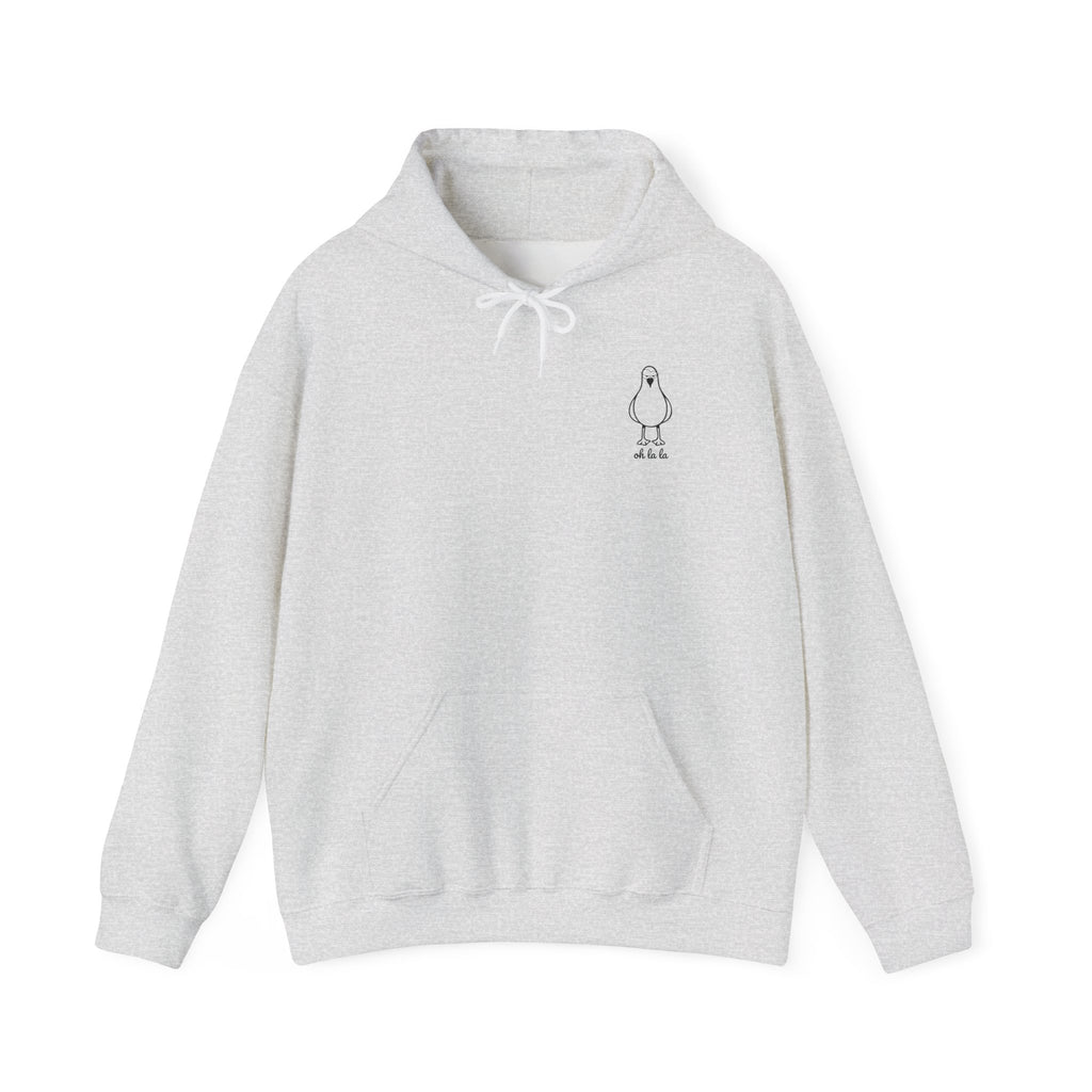 Hoodie „Sexy Möwe – Oh La La“ – Unisex Hoodie mit kleinem Frontprint & großem Rückenprint