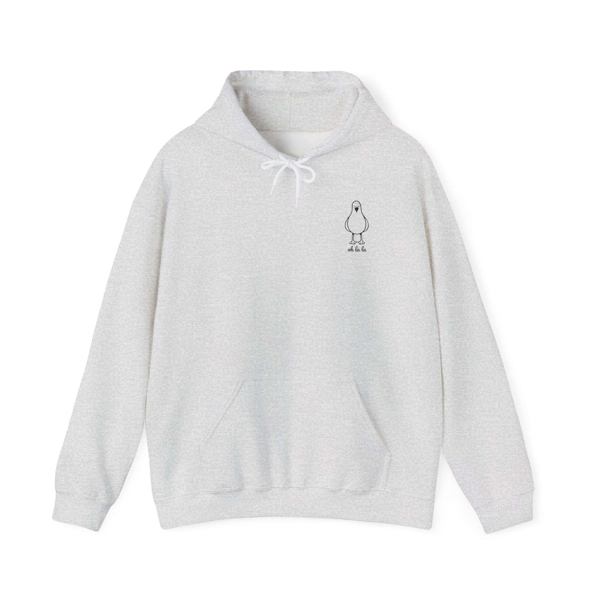 Hoodie „Sexy Möwe – Oh La La“ – Unisex Hoodie mit kleinem Frontprint & großem Rückenprint