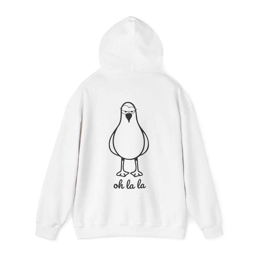 Hoodie „Sexy Möwe – Oh La La“ – Unisex Hoodie mit kleinem Frontprint & großem Rückenprint