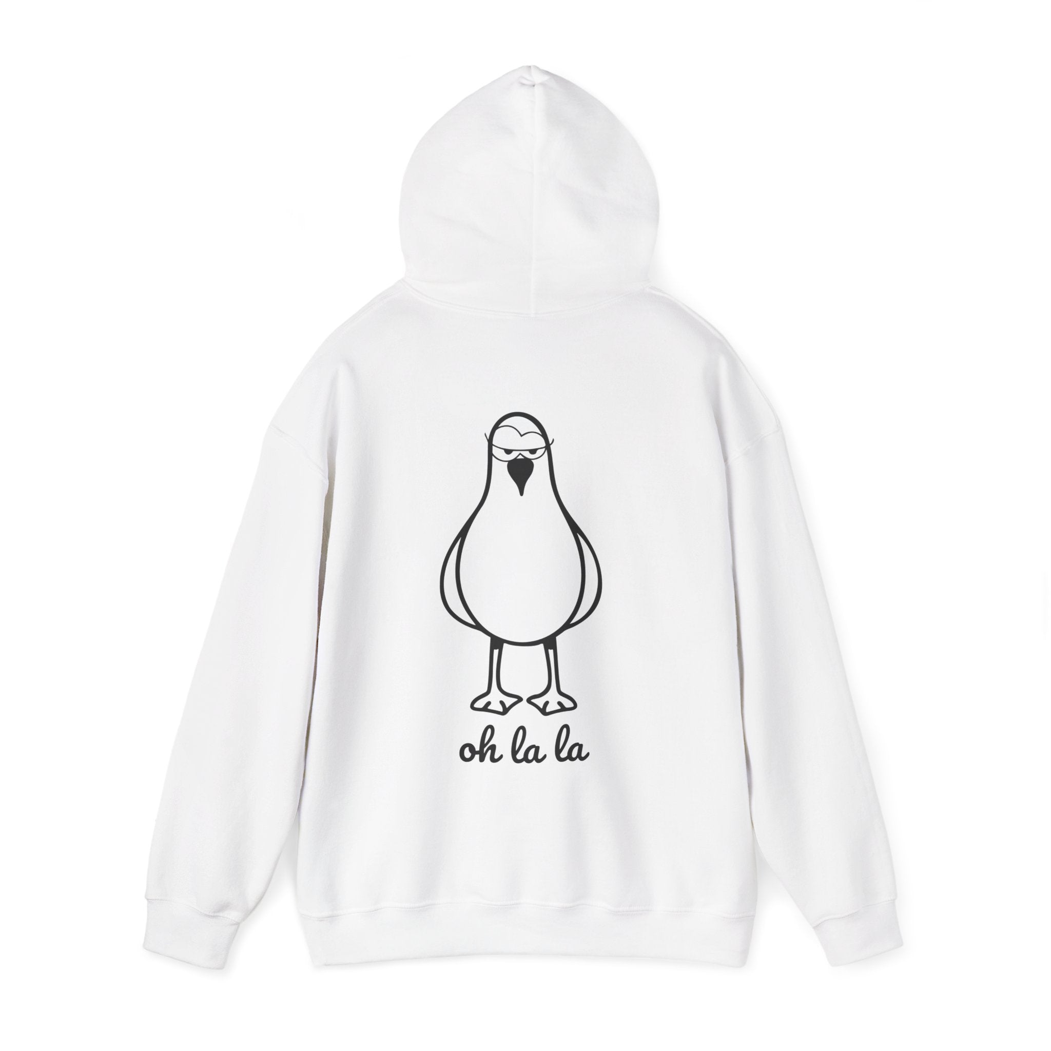 Hoodie „Sexy Möwe – Oh La La“ – Unisex Hoodie mit kleinem Frontprint & großem Rückenprint