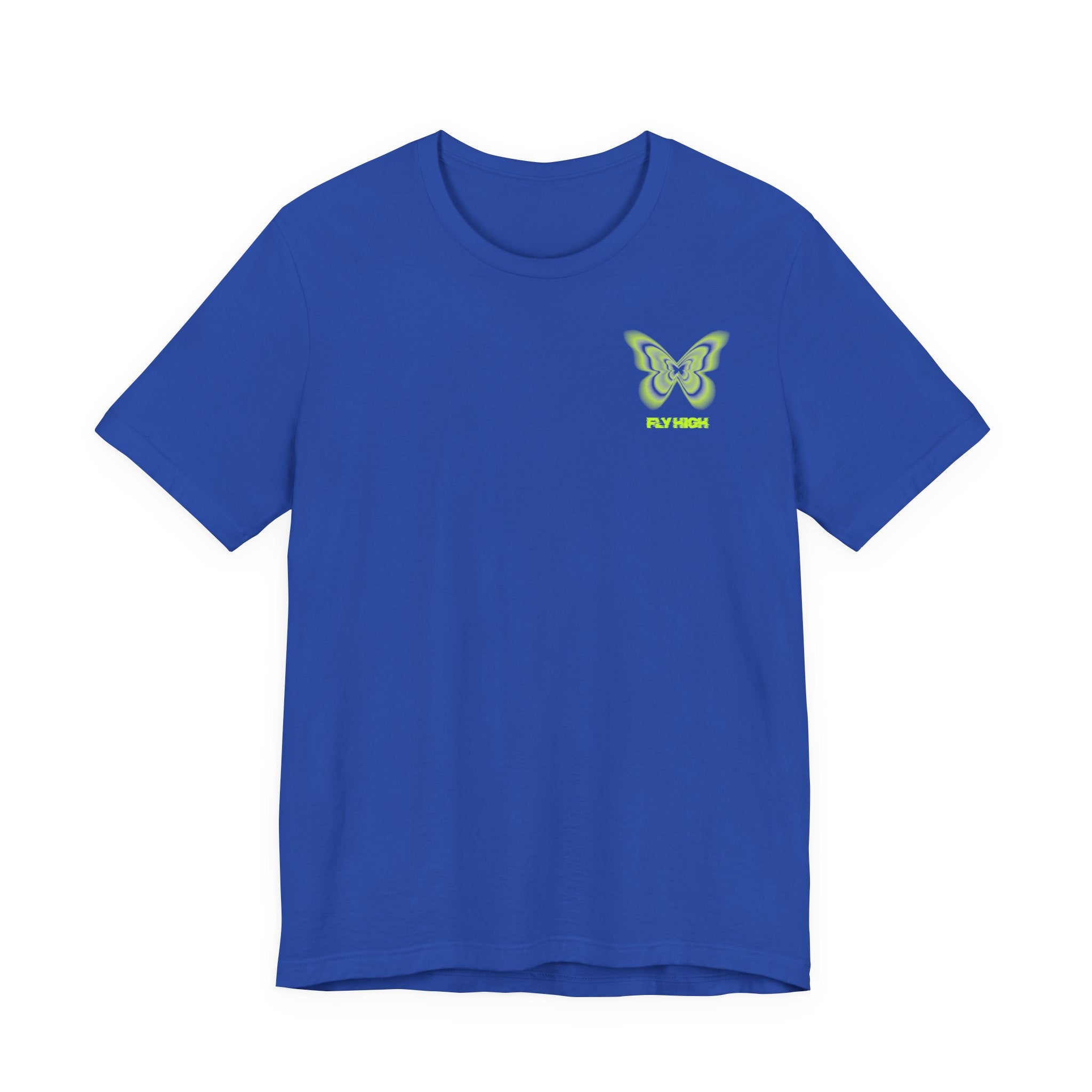 Unisex Jersey T-Shirt „Fly High“ – Lässiges Kurzarmshirt mit kleinem Front- und großem Rückenprint