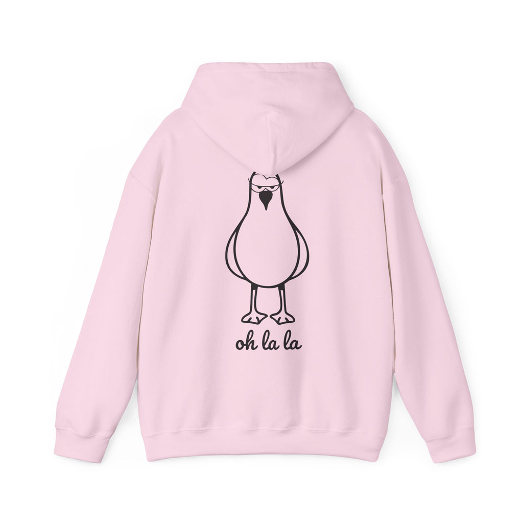 Hoodie „Sexy Möwe – Oh La La“ – Unisex Hoodie mit kleinem Frontprint & großem Rückenprint