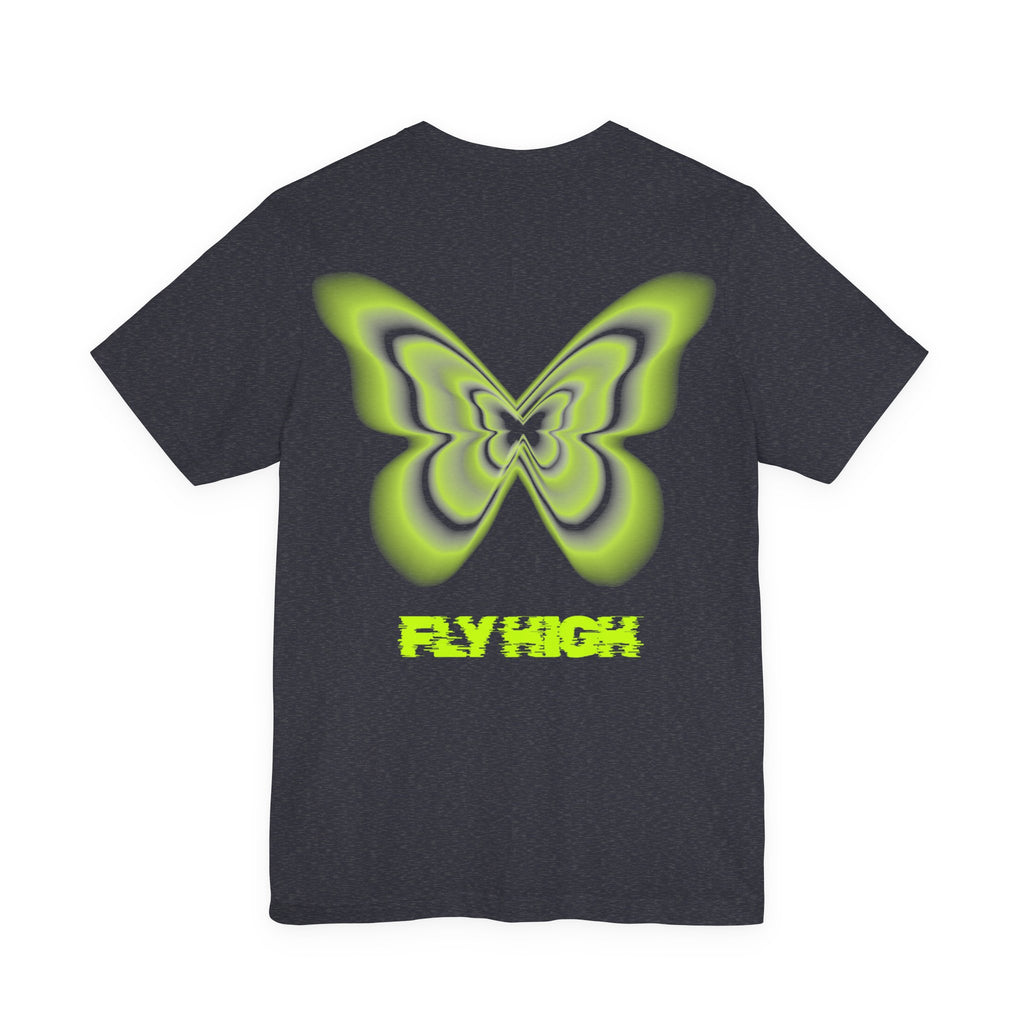 Unisex Jersey T-Shirt „Fly High“ – Lässiges Kurzarmshirt mit kleinem Front- und großem Rückenprint