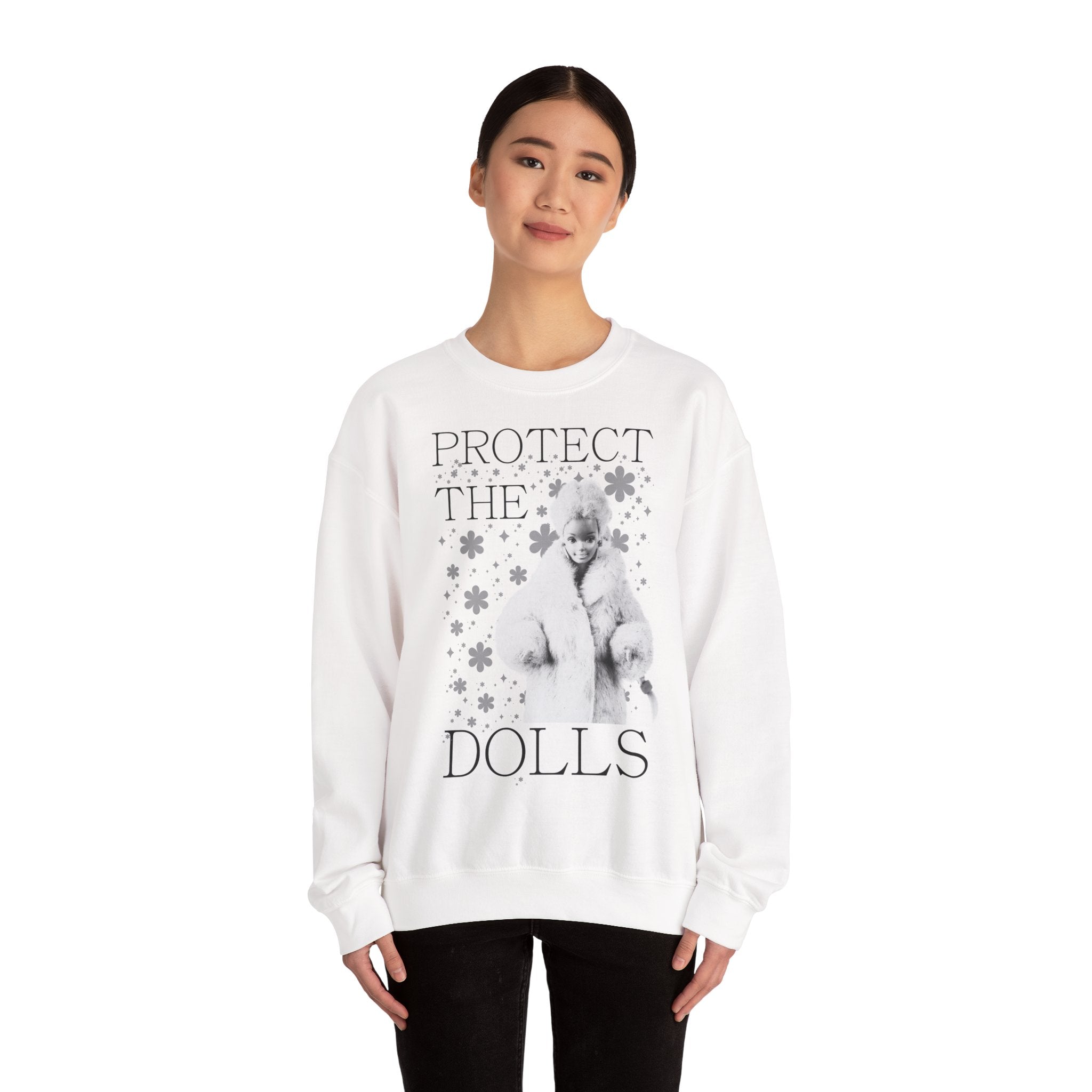 Protect the Dolls Crewneck Sweatshirt | Cozy Casual Wear, Gift for Fashion Lovers, Graphic Sweater, Fall Essentials, Vintage Aesthetic