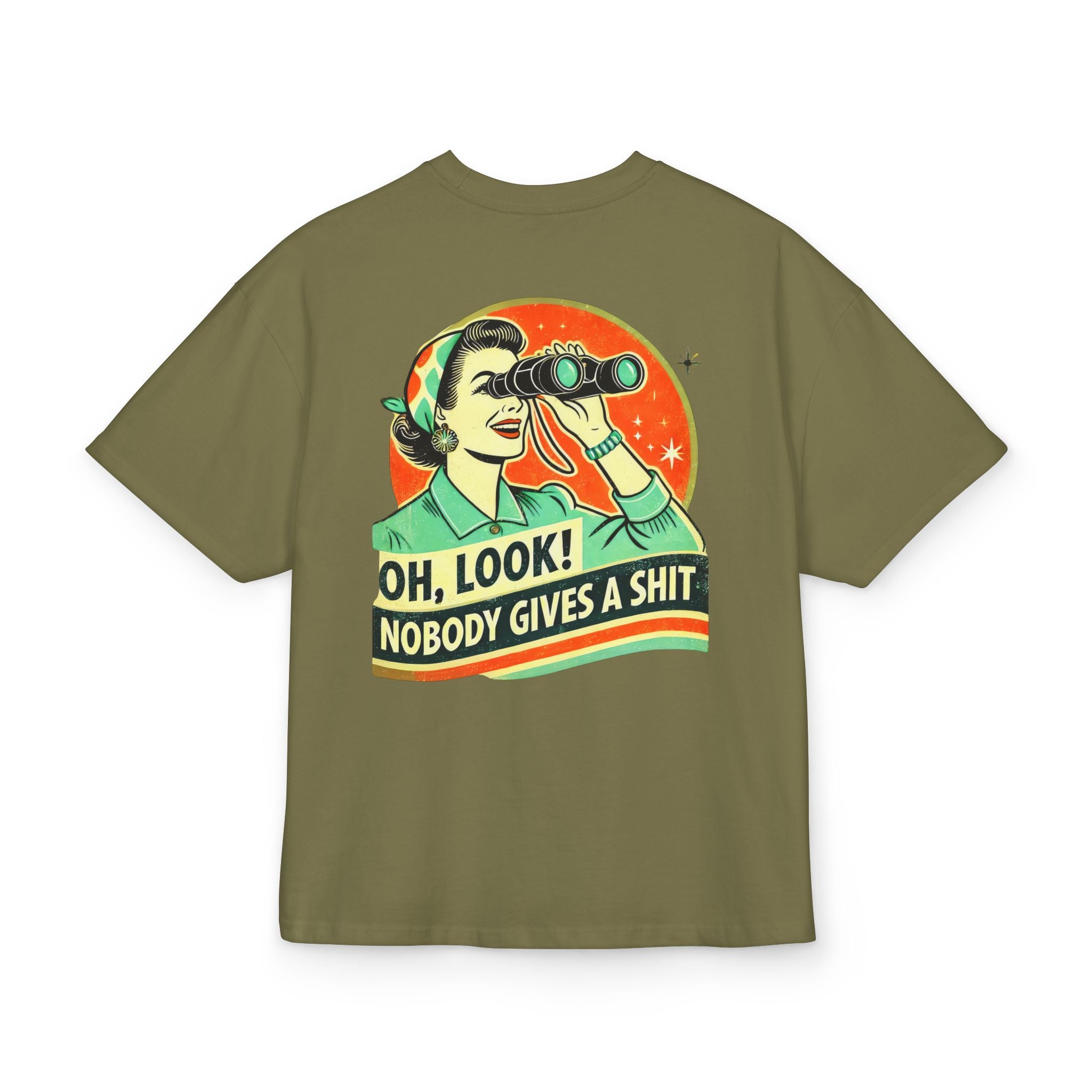 Unisex Ultra Heavy Cotton Box Tee „OH LOOK NOBODY GIVES A SHIT“ – Freches Boxy Shirt mit Statement-Rückenprint