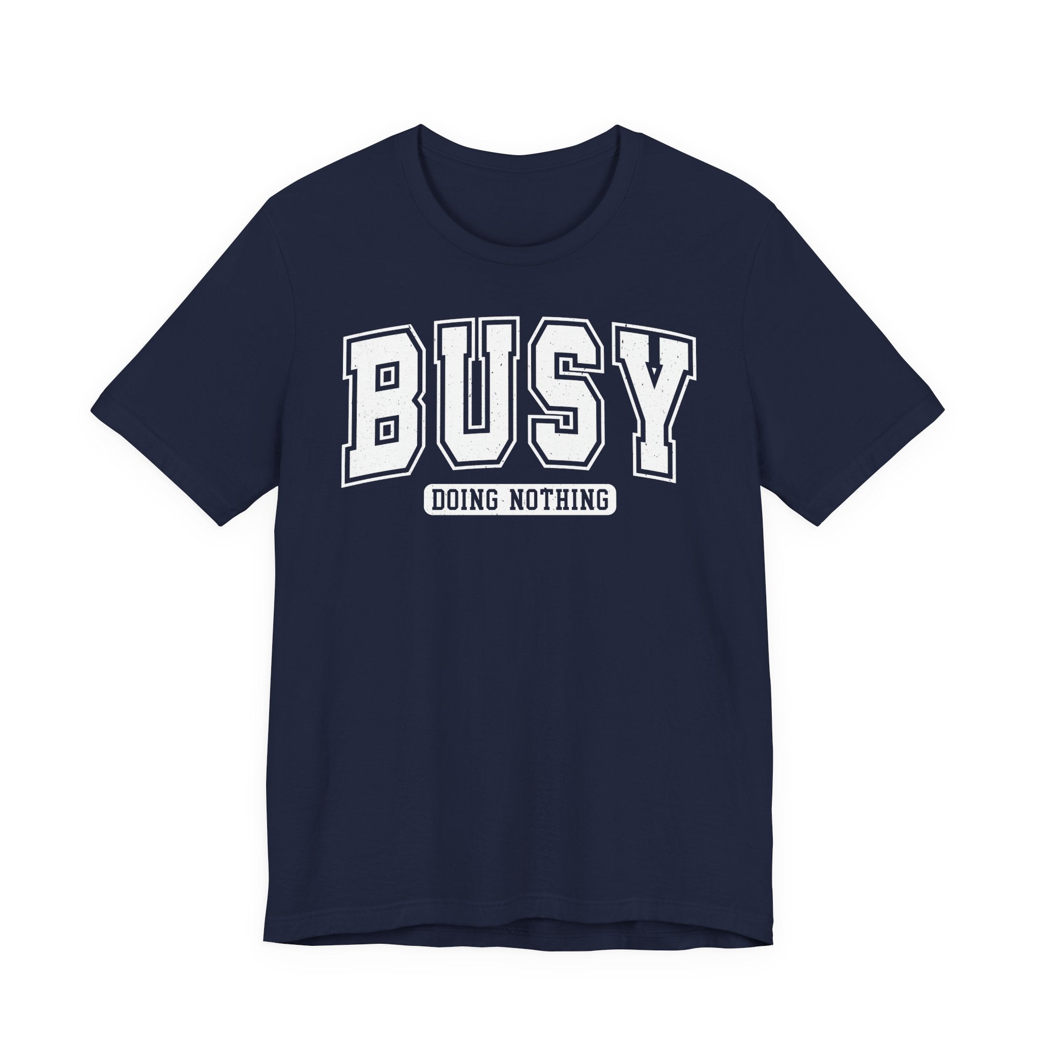 Unisex Jersey T-Shirt mit Frontprint „BUSY“ – stylisches Statement Shirt aus 100 % Baumwolle