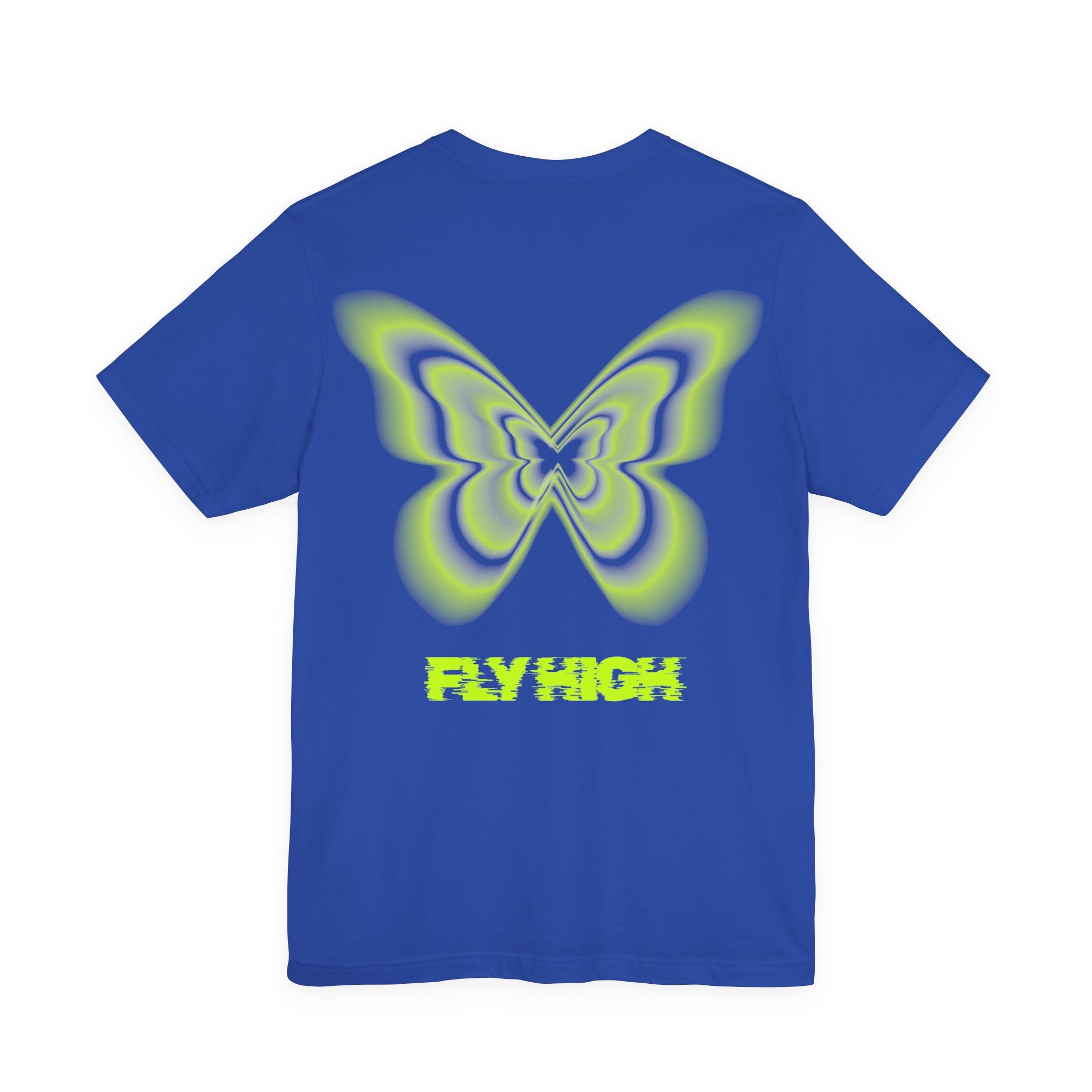 Unisex Jersey T-Shirt „Fly High“ – Lässiges Kurzarmshirt mit kleinem Front- und großem Rückenprint