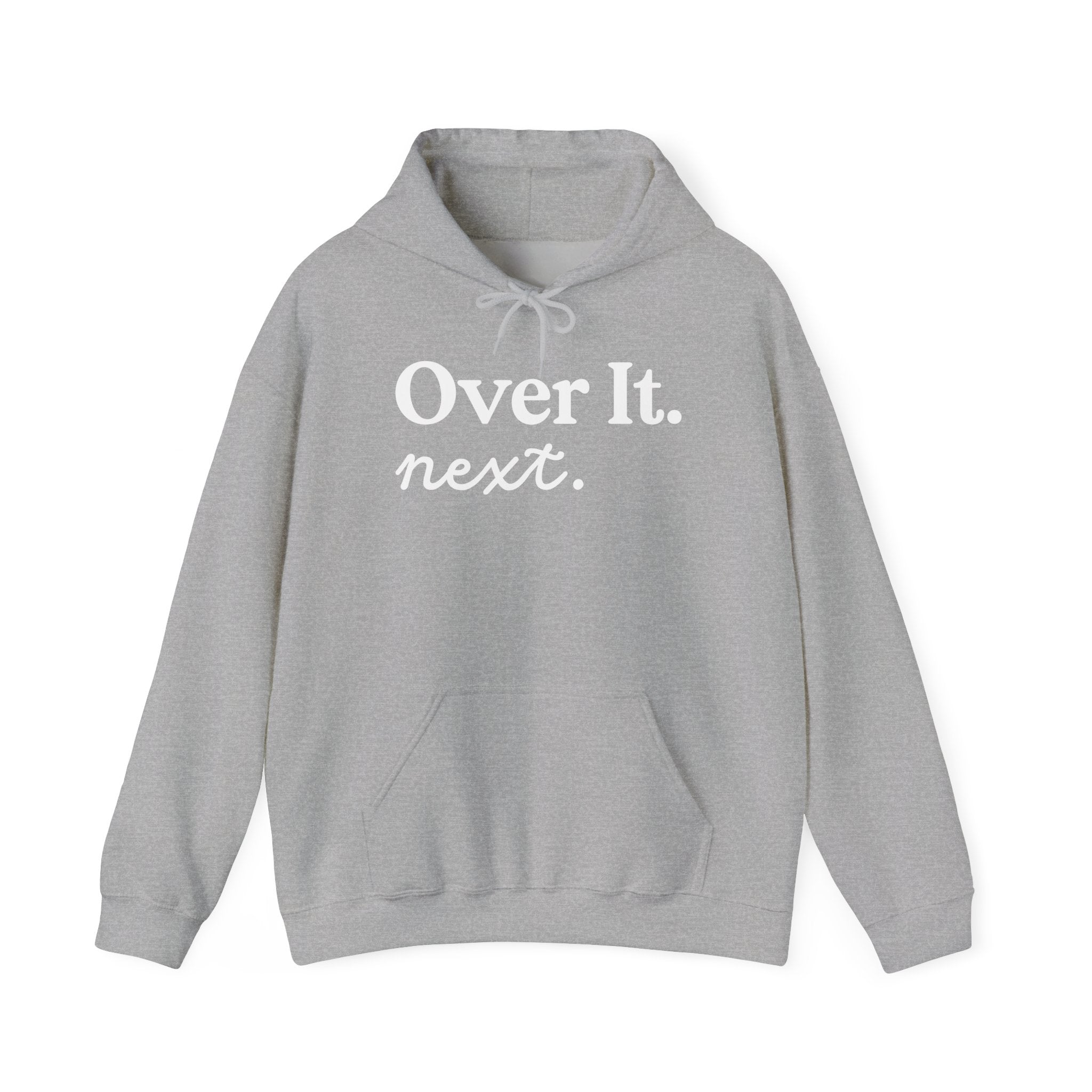 Unisex Heavy Blend™ Hoodie „OVER IT. NEXT.“ – lässiger Hoodie mit starkem Statement-Print