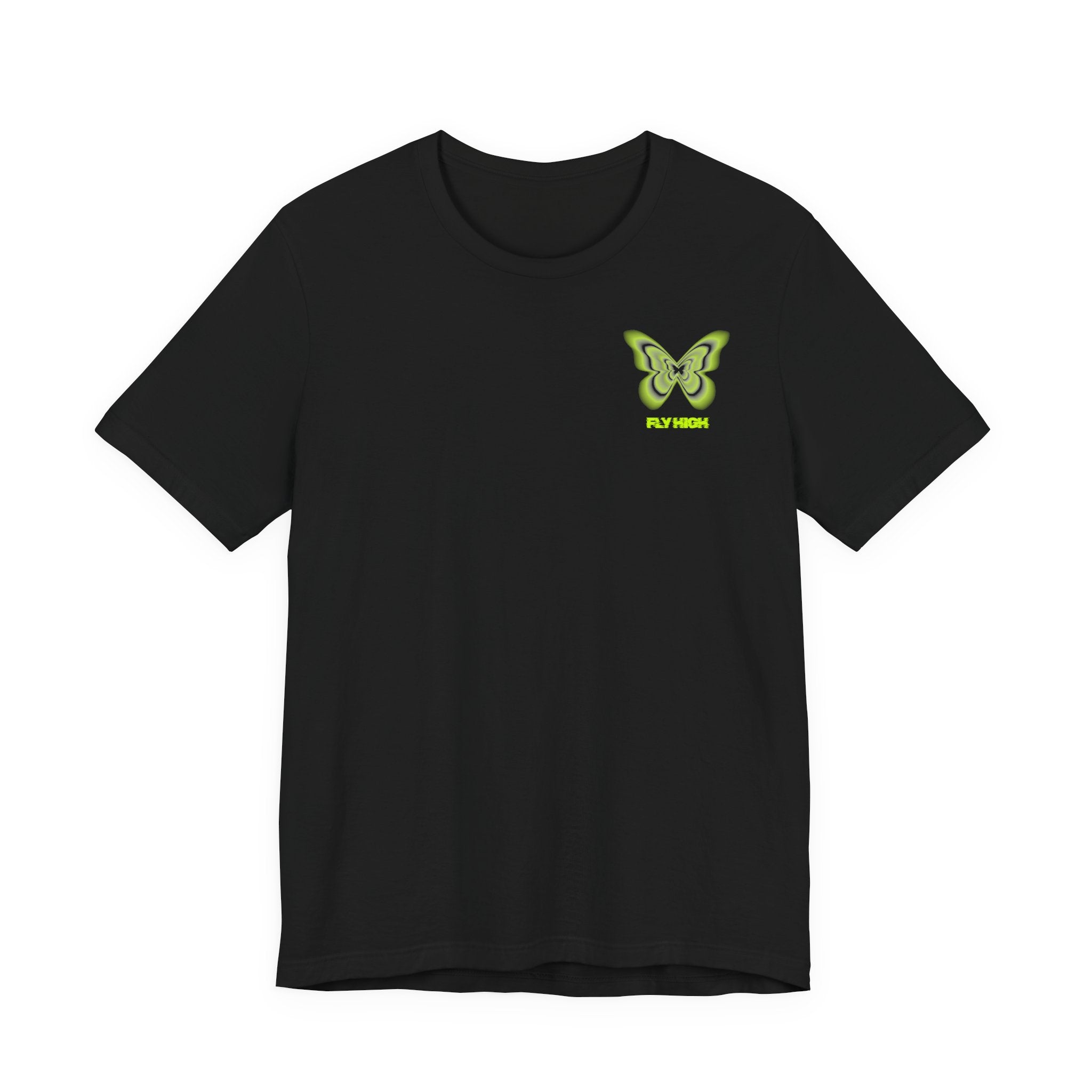 Unisex Jersey T-Shirt „Fly High“ – Lässiges Kurzarmshirt mit kleinem Front- und großem Rückenprint