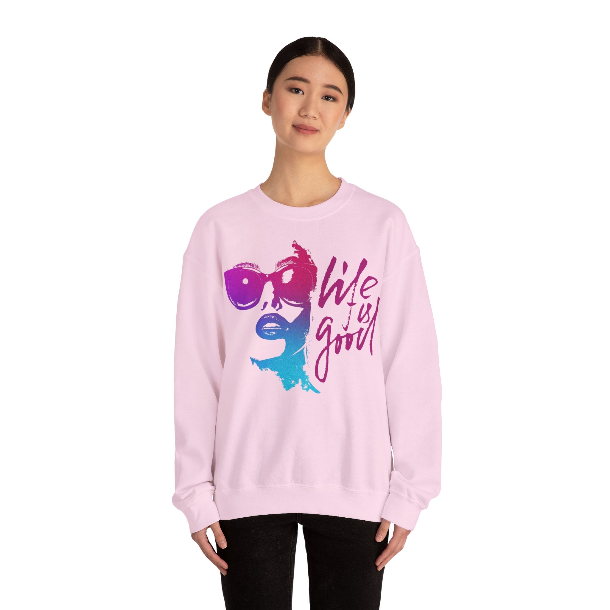 Life is Good Crewneck Sweatshirt, Unisex Casual Sweatshirt, Inspirational Gift for Her, Everyday Wear, Cozy Fashion, Summer Vibes