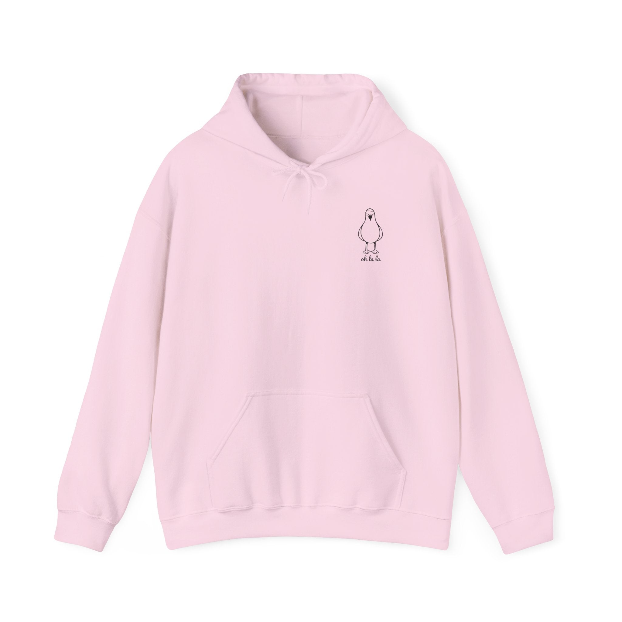 Hoodie „Sexy Möwe – Oh La La“ – Unisex Hoodie mit kleinem Frontprint & großem Rückenprint