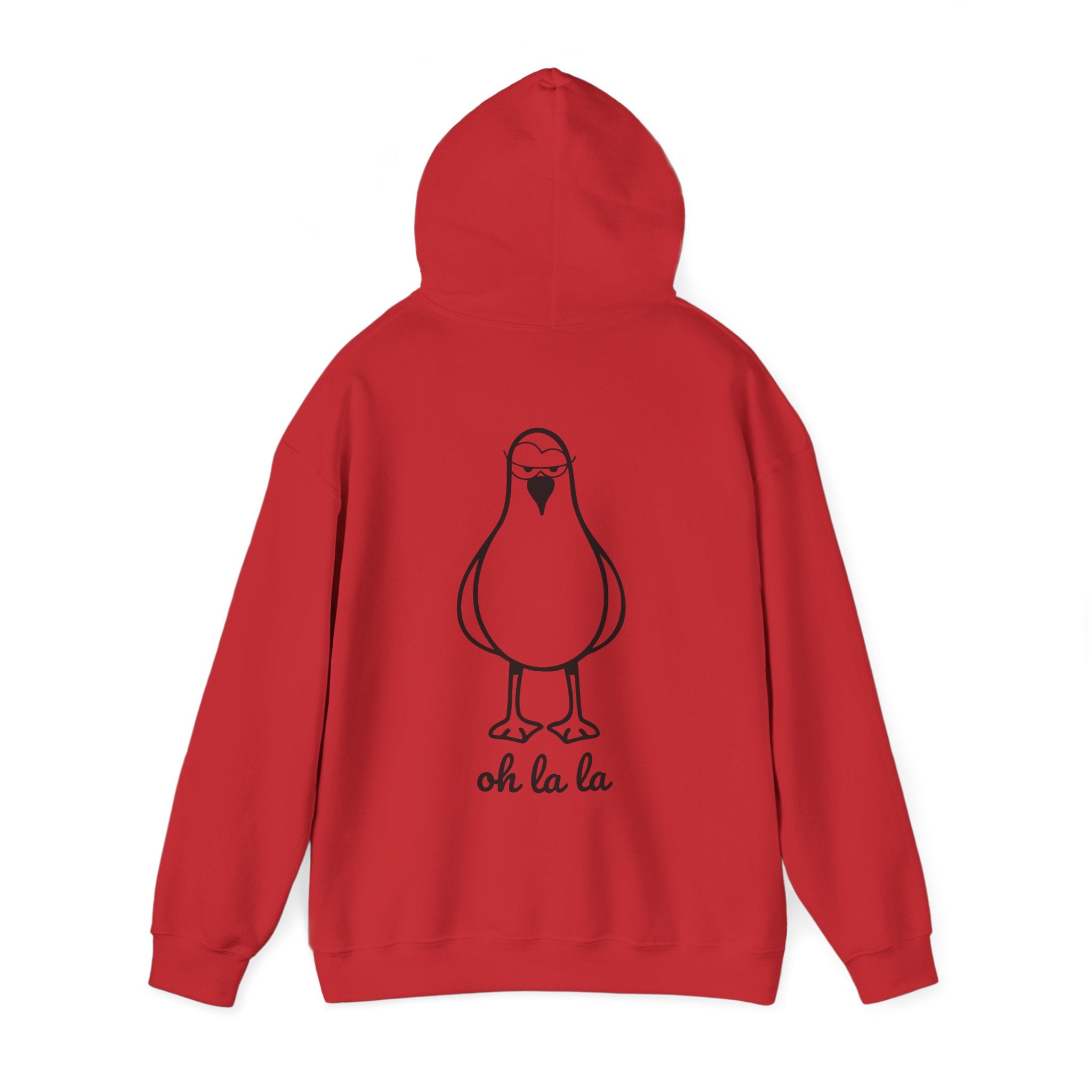 Hoodie „Sexy Möwe – Oh La La“ – Unisex Hoodie mit kleinem Frontprint & großem Rückenprint
