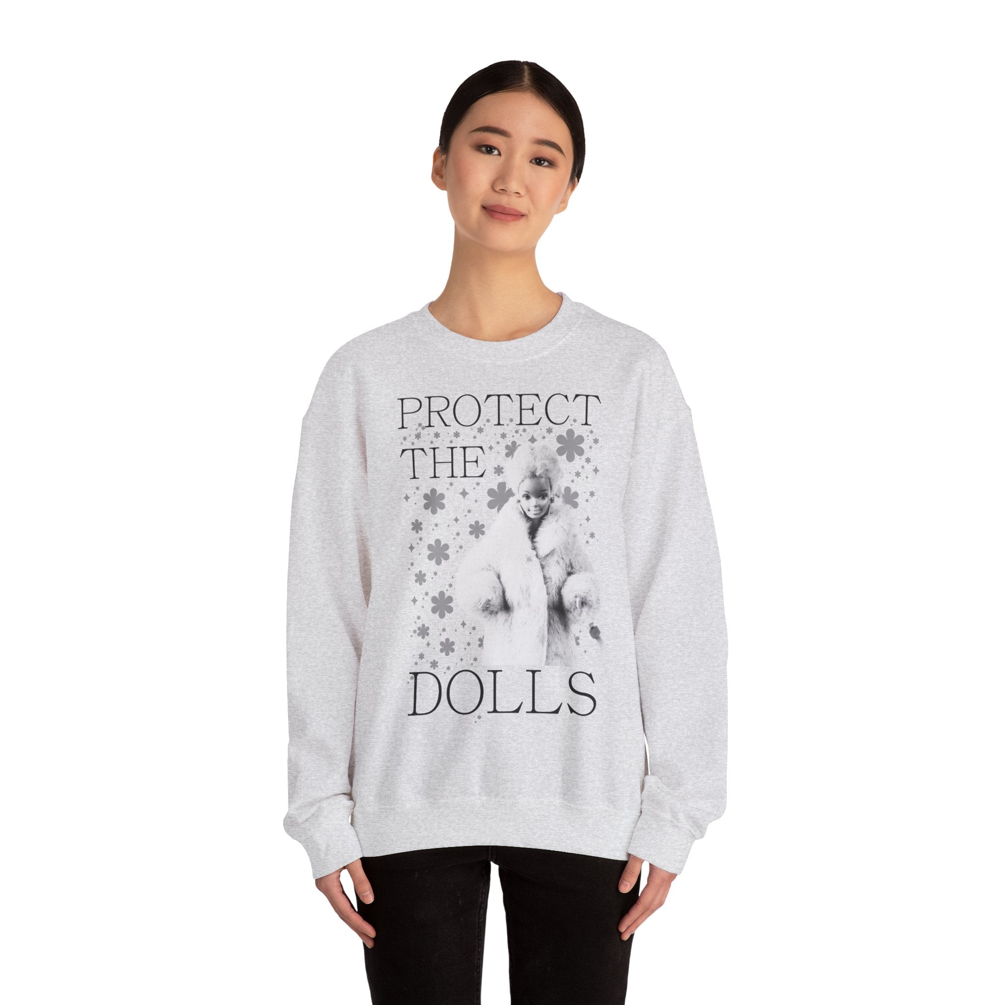 Protect the Dolls Crewneck Sweatshirt | Cozy Casual Wear, Gift for Fashion Lovers, Graphic Sweater, Fall Essentials, Vintage Aesthetic