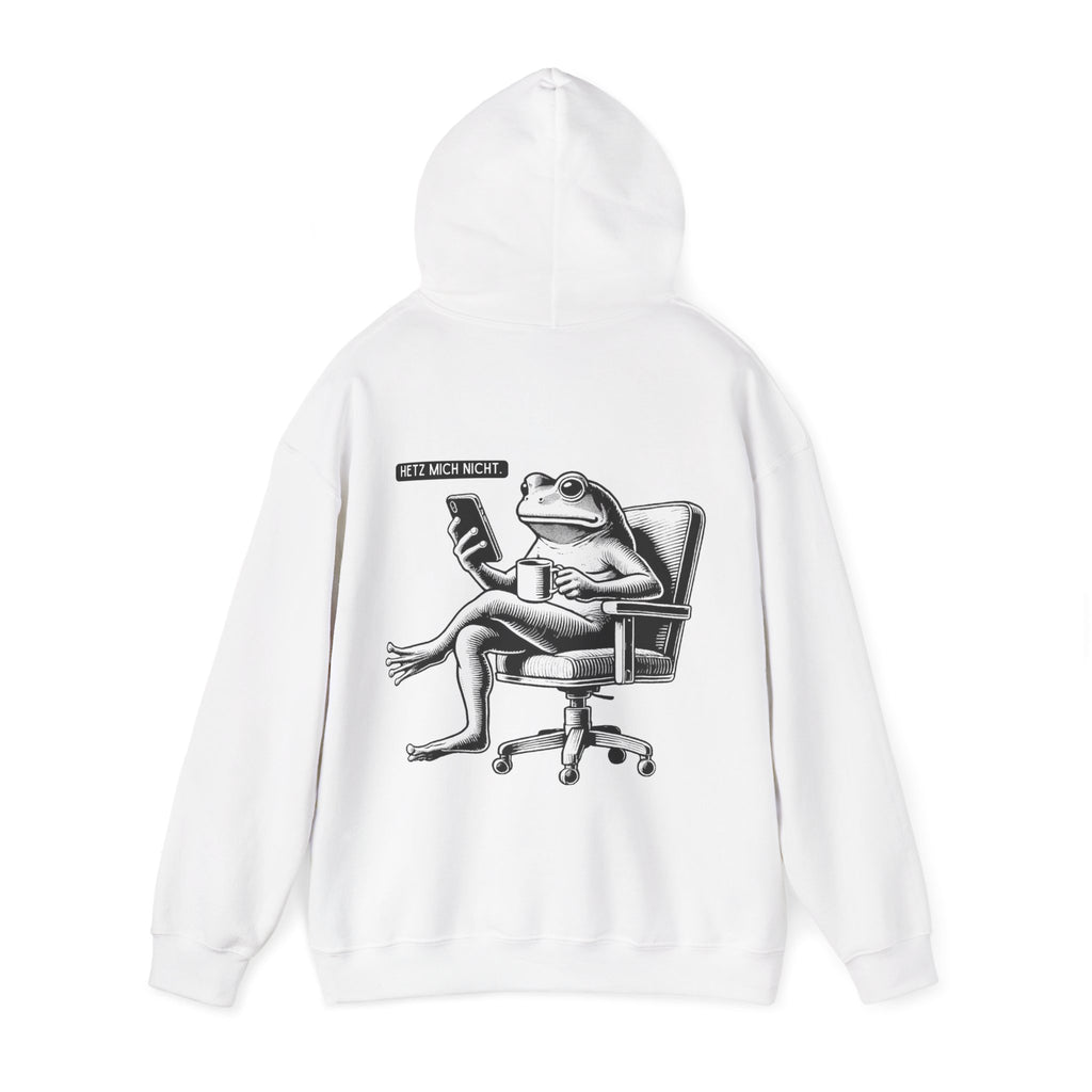 Unisex Hoodie mit Rückenprint „HETZT MICH NICHT“ – Hoodie mit humorvollem Statement
