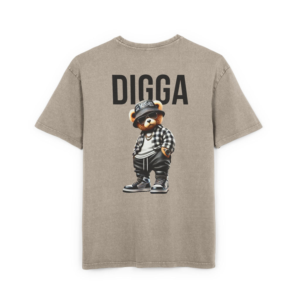 Acid Washed Oversized Tee with "DIGGA" Bear Graphic - Casual Streetwear