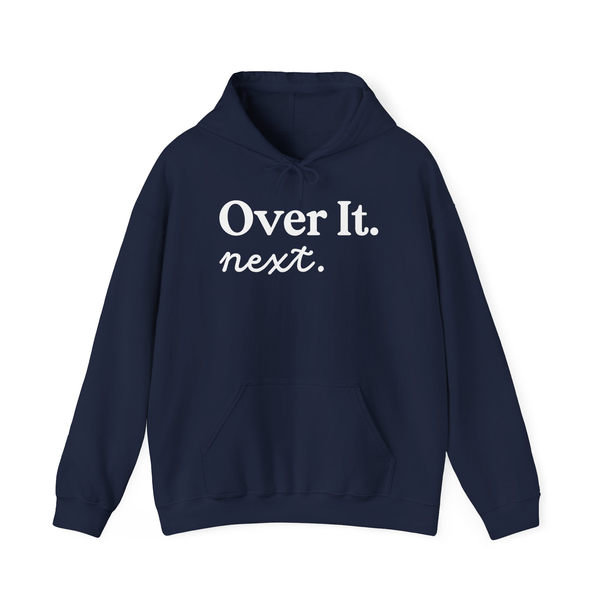 Unisex Heavy Blend™ Hoodie „OVER IT. NEXT.“ – lässiger Hoodie mit starkem Statement-Print