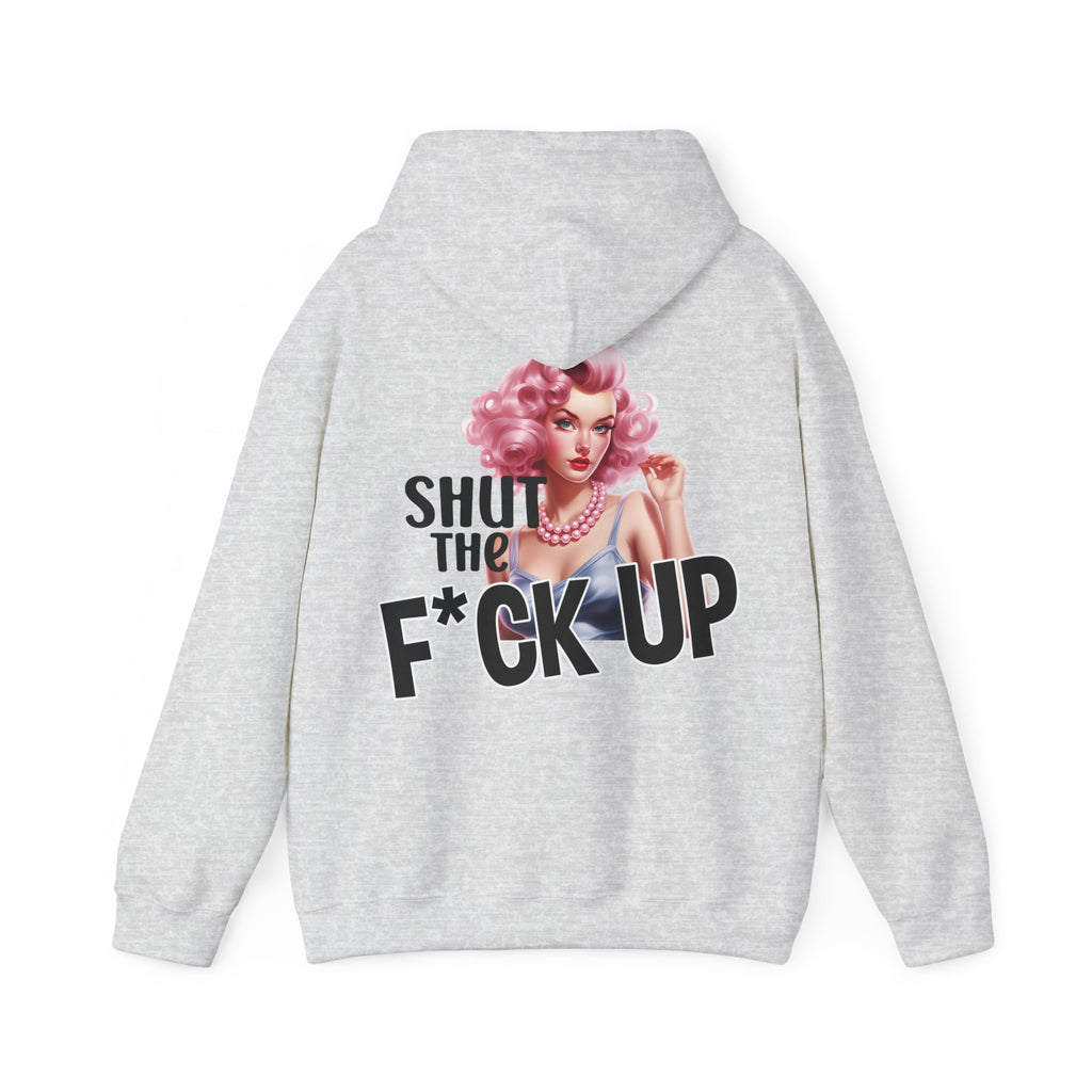 Unisex Hoodie mit Rückenprint „SHUT THE F*CK UP“ – Hoodie mit frechem Statement