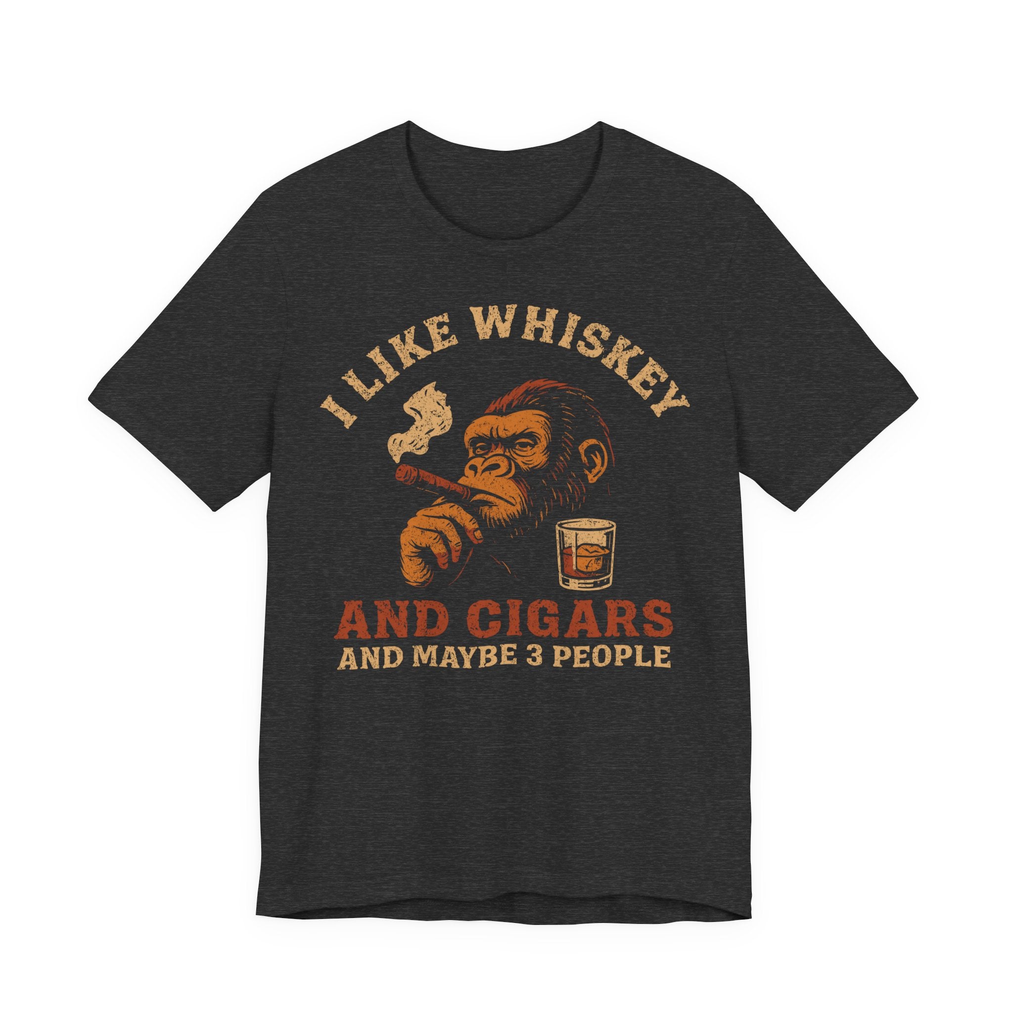 Unisex Jersey T-Shirt mit Rückenprint „I LIKE WHISKEY AND CIGARS AND MAYBE 3 PEOPLE“ – cooles Statement Shirt aus 100 % Baumwolle