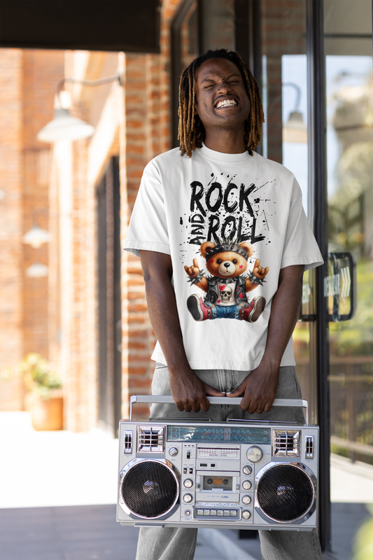 Unisex Oversized T-Shirt „ROCK AND ROLL TEDDY“ mit Statement Print | 100 % Baumwolle | seianders.de