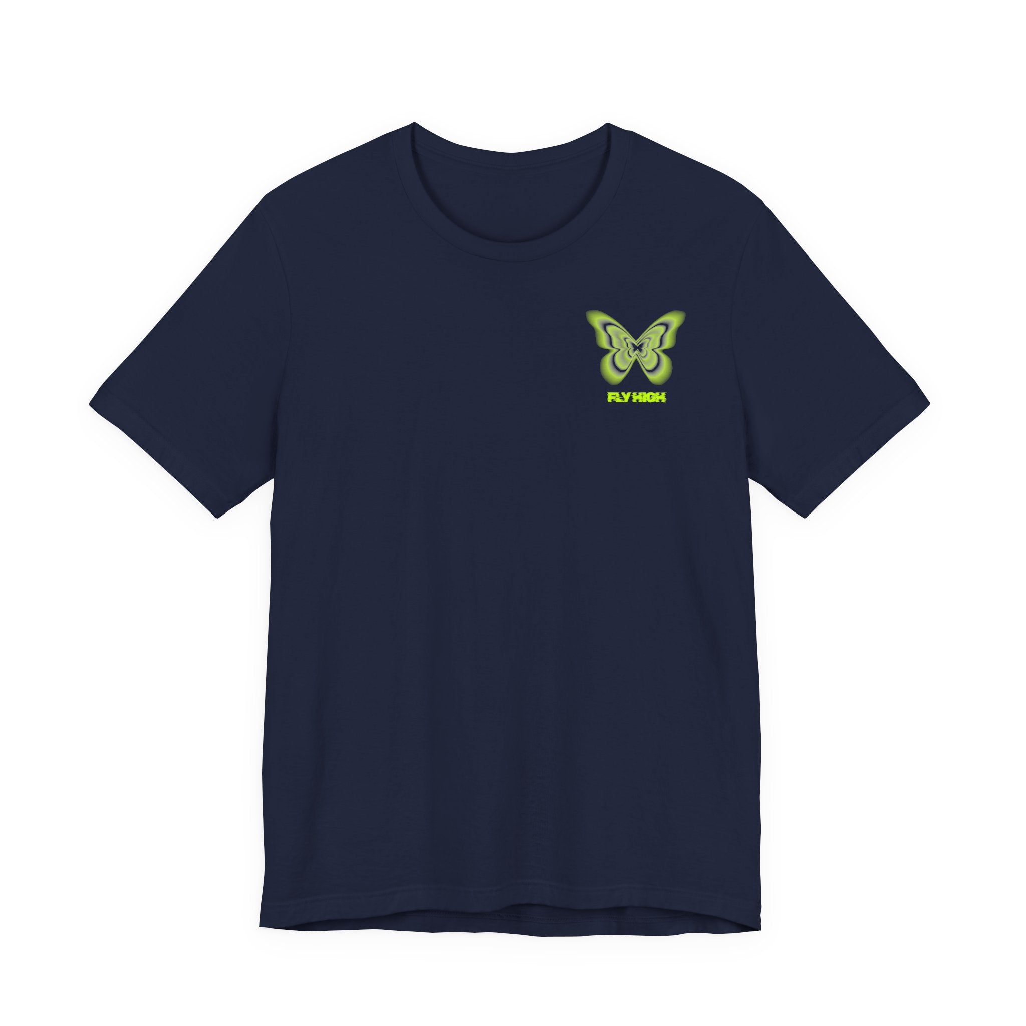 Unisex Jersey T-Shirt „Fly High“ – Lässiges Kurzarmshirt mit kleinem Front- und großem Rückenprint