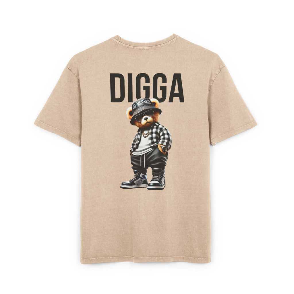 Acid Washed Oversized Tee with "DIGGA" Bear Graphic - Casual Streetwear