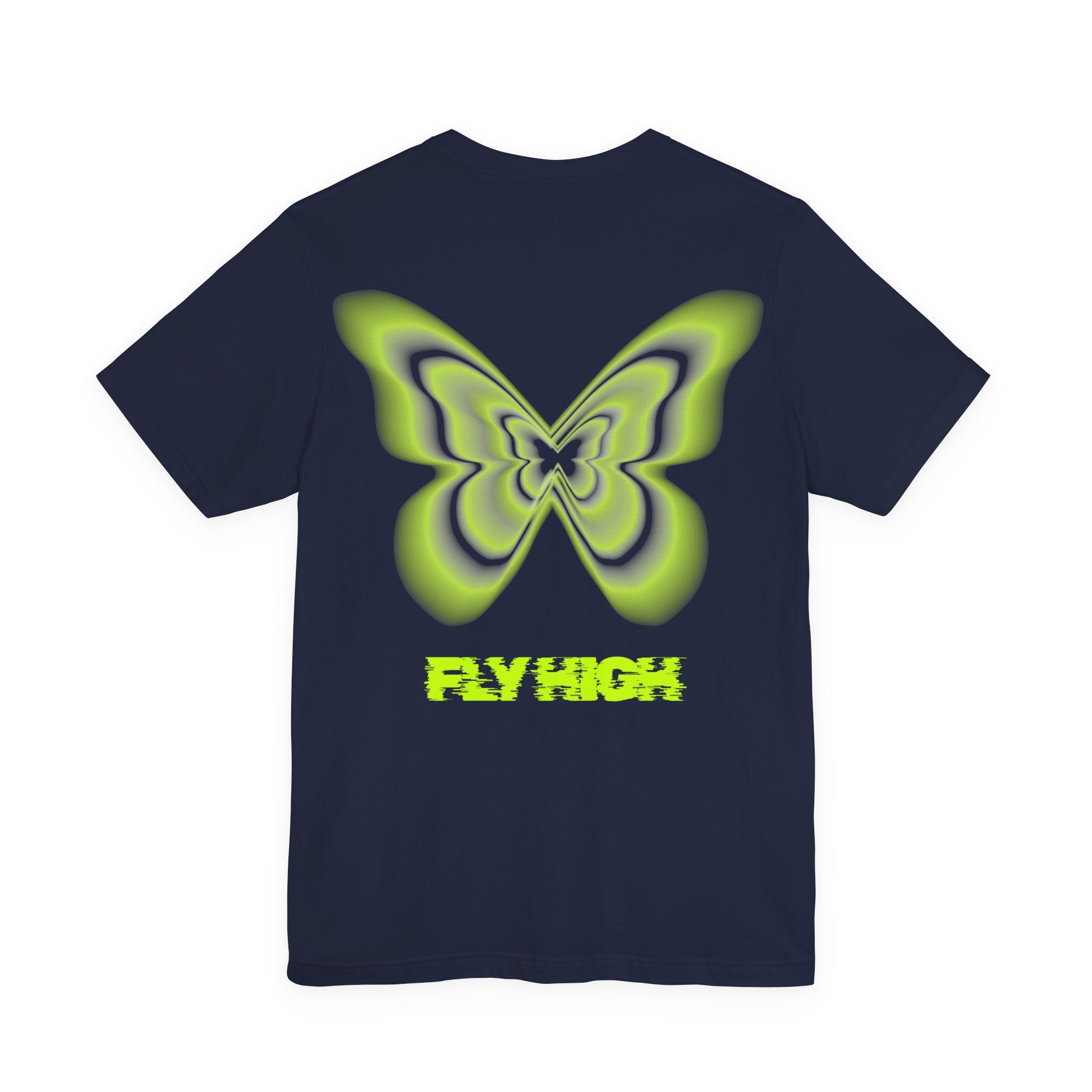 Unisex Jersey T-Shirt „Fly High“ – Lässiges Kurzarmshirt mit kleinem Front- und großem Rückenprint