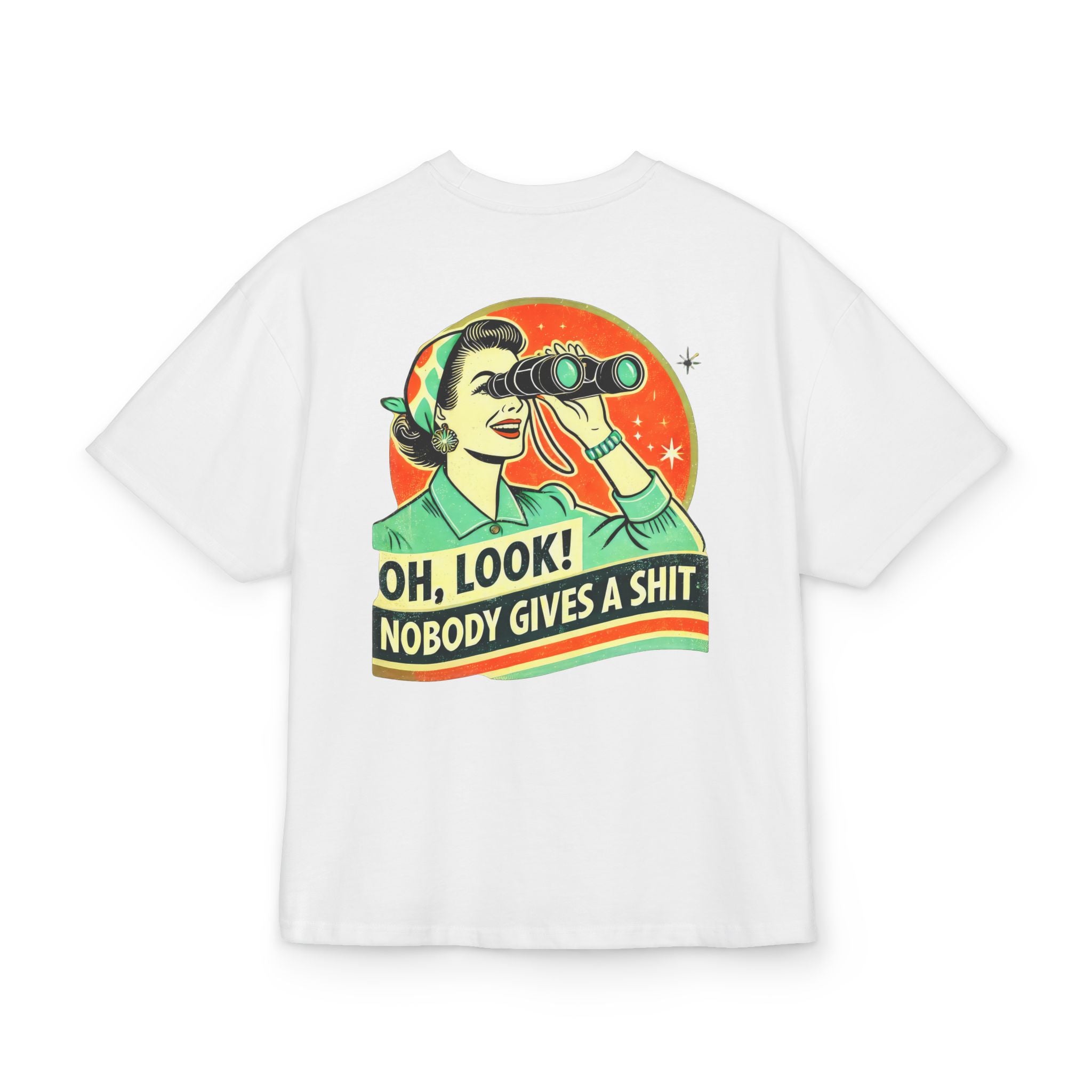 Unisex Ultra Heavy Cotton Box Tee „OH LOOK NOBODY GIVES A SHIT“ – Freches Boxy Shirt mit Statement-Rückenprint