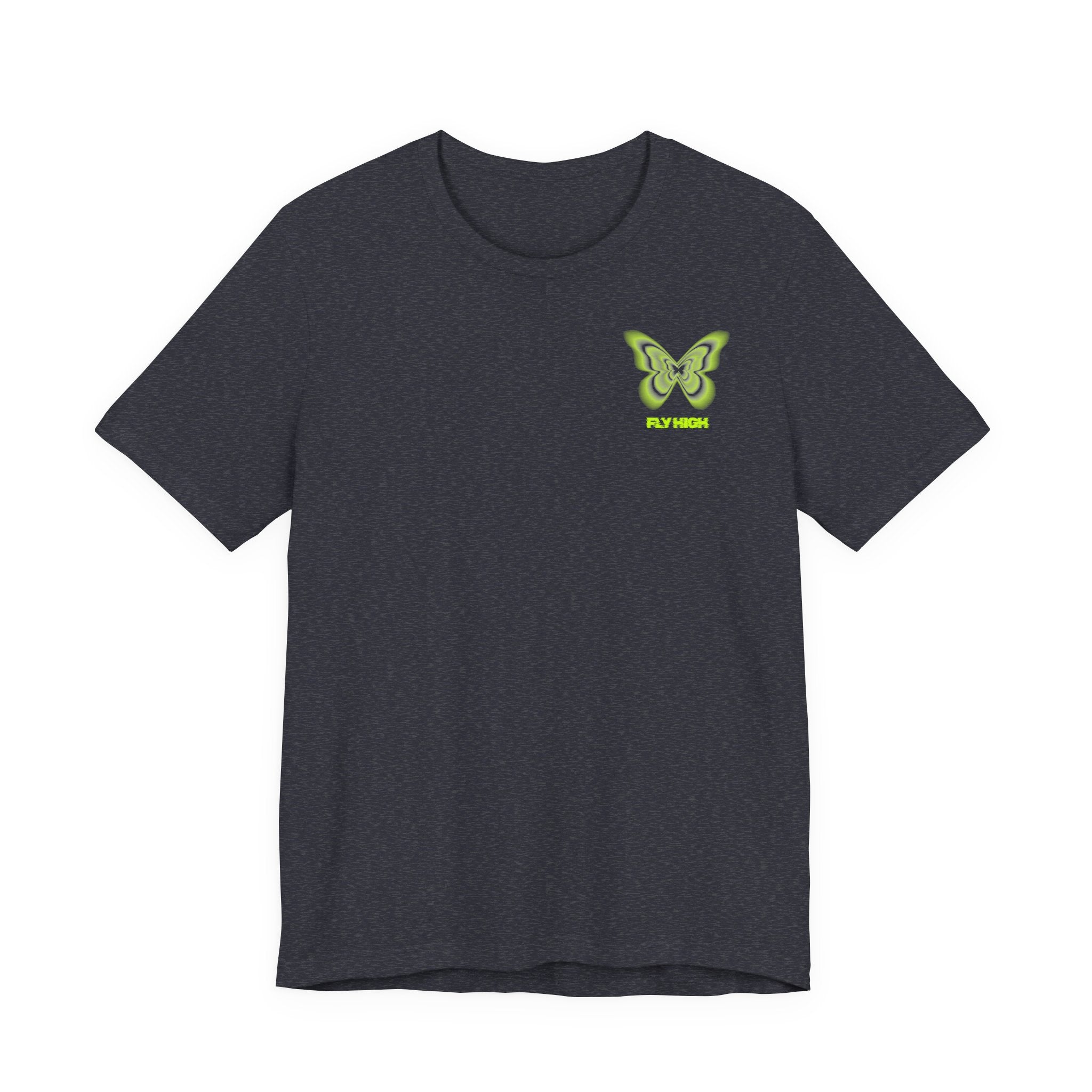 Unisex Jersey T-Shirt „Fly High“ – Lässiges Kurzarmshirt mit kleinem Front- und großem Rückenprint