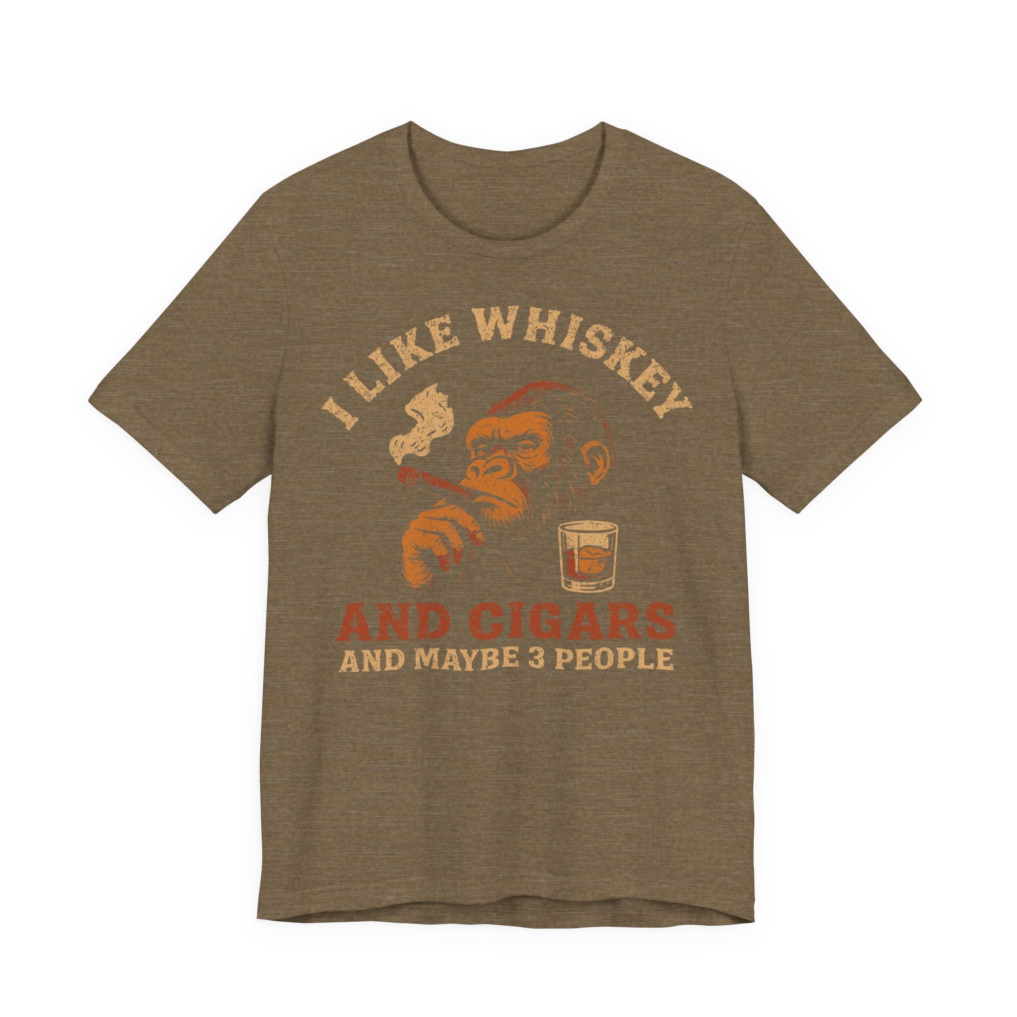 Unisex Jersey T-Shirt mit Rückenprint „I LIKE WHISKEY AND CIGARS AND MAYBE 3 PEOPLE“ – cooles Statement Shirt aus 100 % Baumwolle