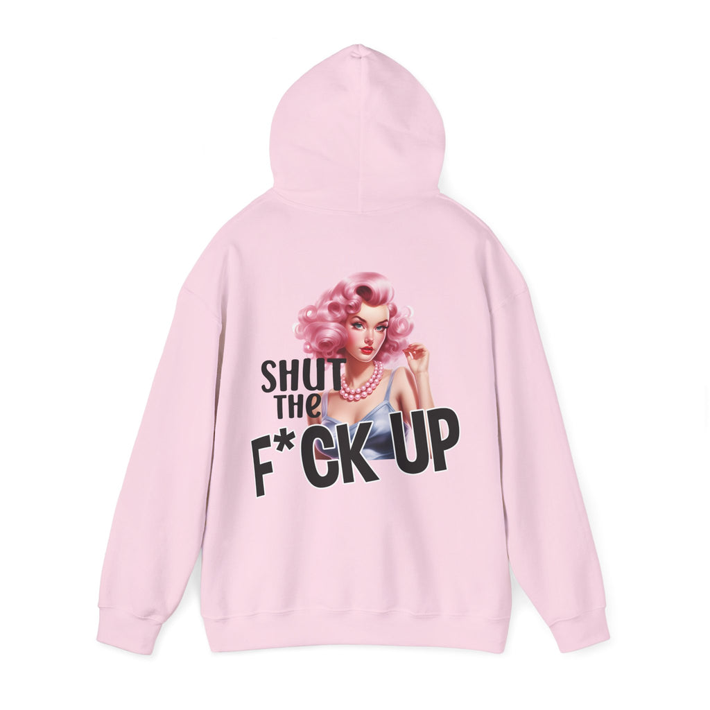 Unisex Hoodie mit Rückenprint „SHUT THE F*CK UP“ – Hoodie mit frechem Statement