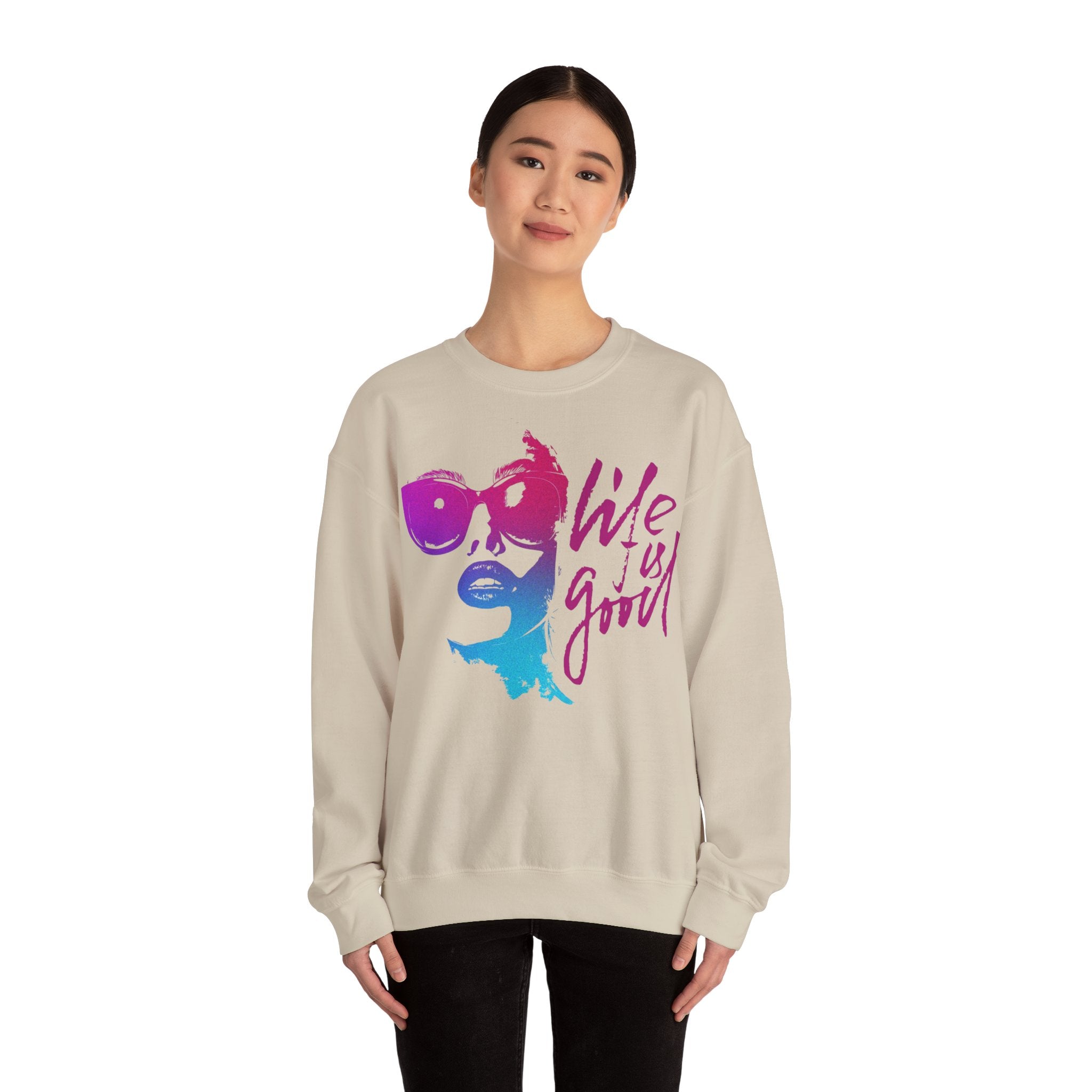 Life is Good Crewneck Sweatshirt, Unisex Casual Sweatshirt, Inspirational Gift for Her, Everyday Wear, Cozy Fashion, Summer Vibes