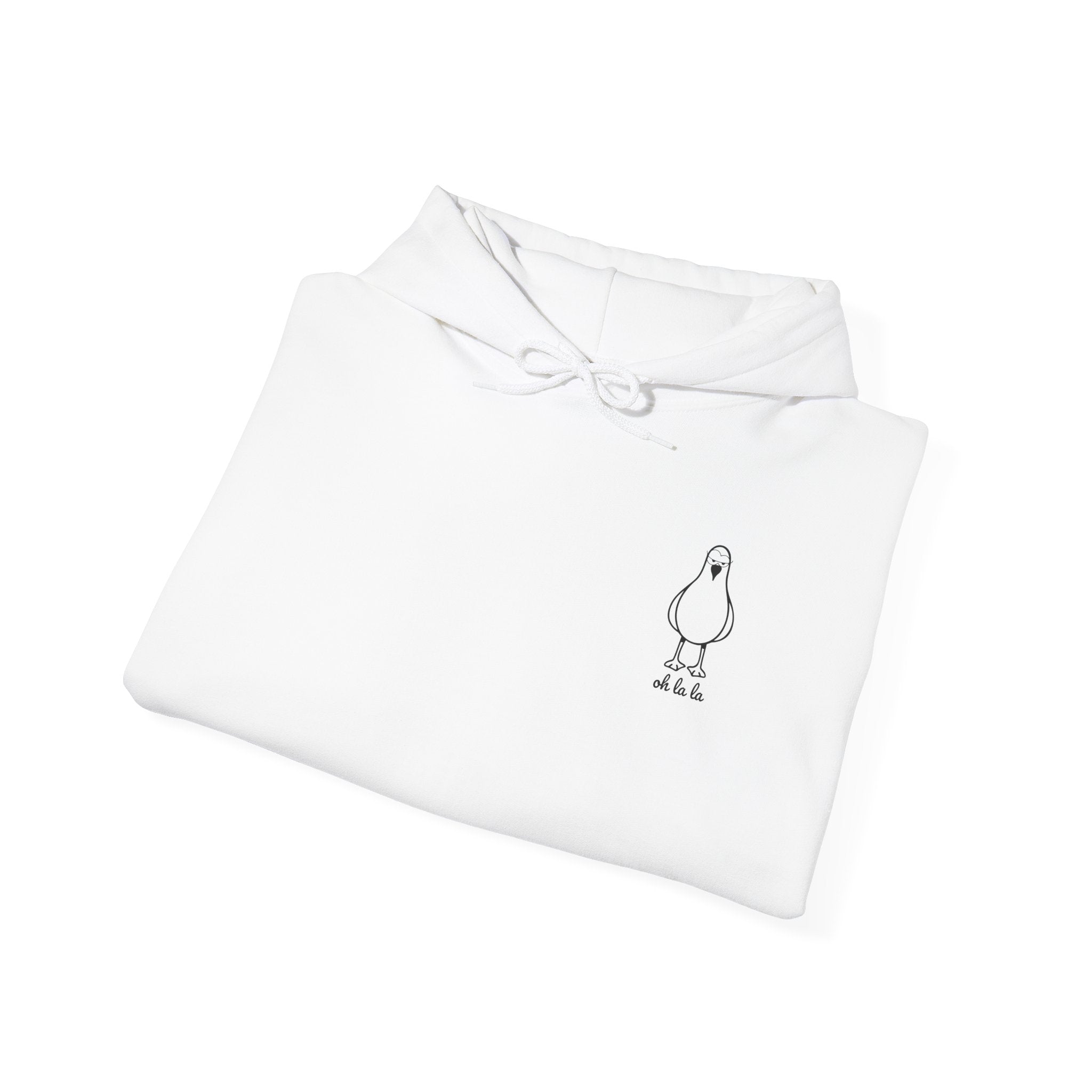 Hoodie „Sexy Möwe – Oh La La“ – Unisex Hoodie mit kleinem Frontprint & großem Rückenprint
