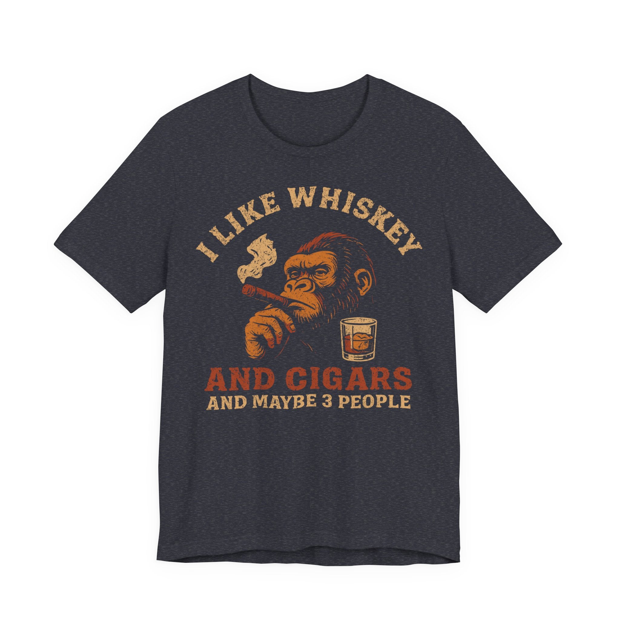 Unisex Jersey T-Shirt mit Rückenprint „I LIKE WHISKEY AND CIGARS AND MAYBE 3 PEOPLE“ – cooles Statement Shirt aus 100 % Baumwolle