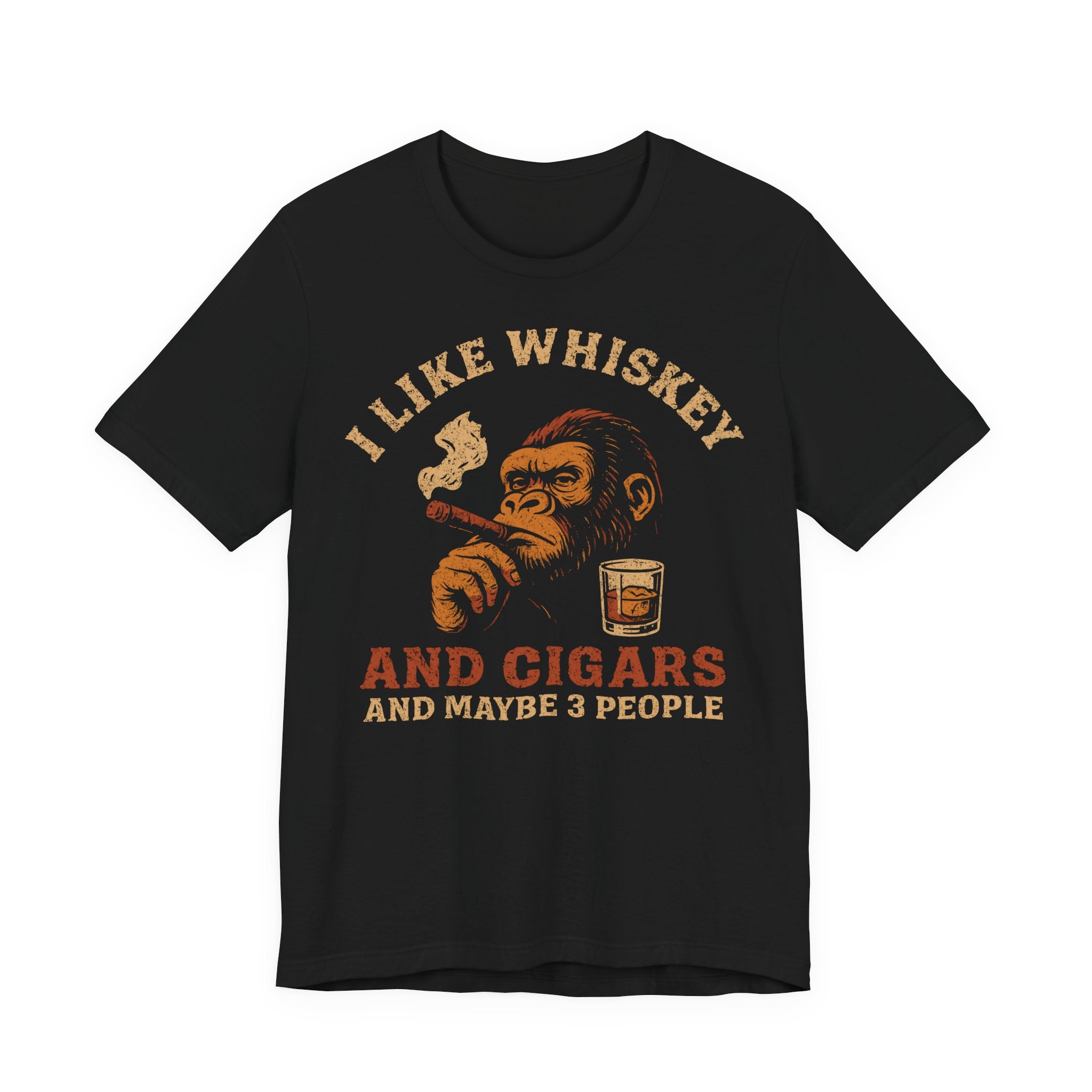 Unisex Jersey T-Shirt mit Rückenprint „I LIKE WHISKEY AND CIGARS AND MAYBE 3 PEOPLE“ – cooles Statement Shirt aus 100 % Baumwolle