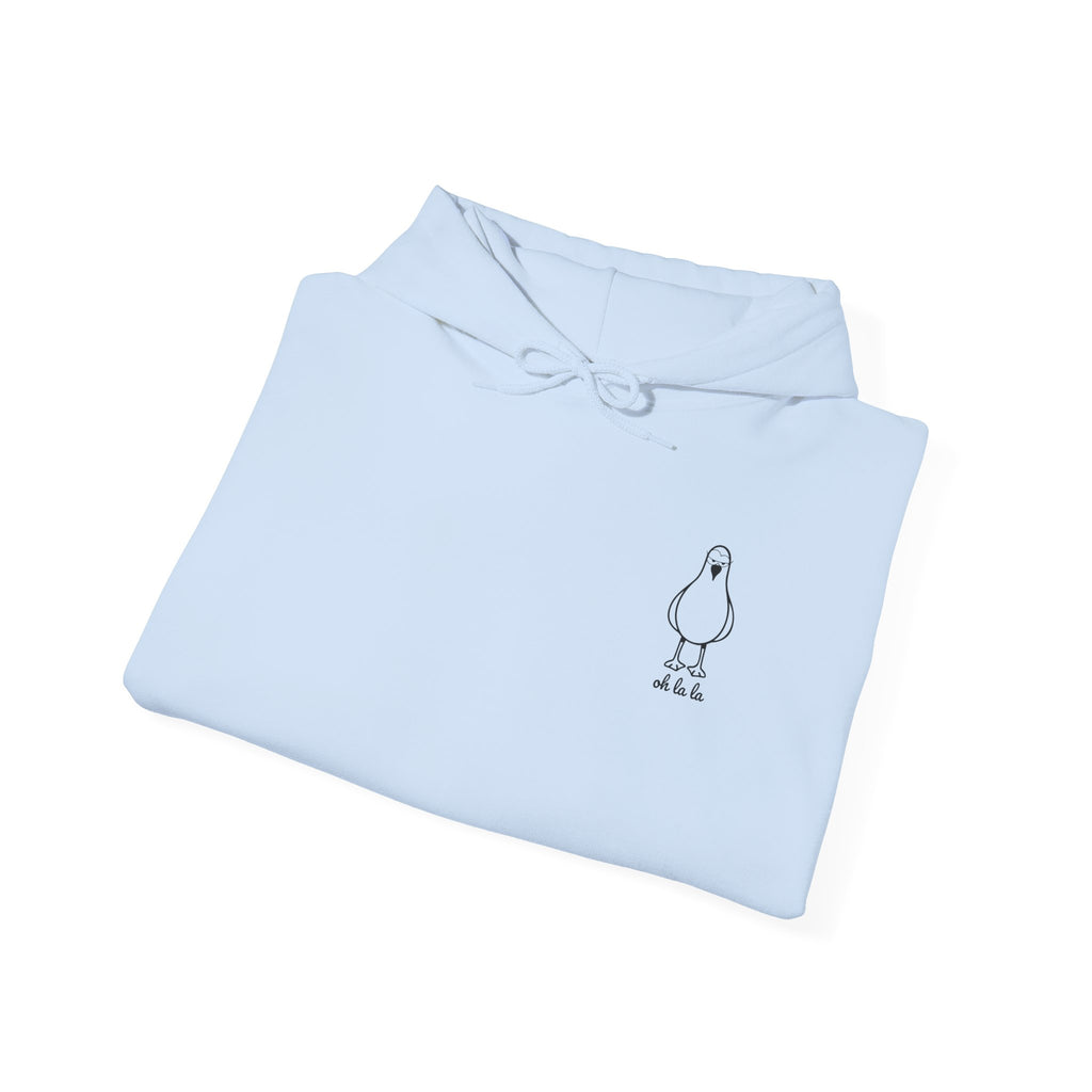Hoodie „Sexy Möwe – Oh La La“ – Unisex Hoodie mit kleinem Frontprint & großem Rückenprint