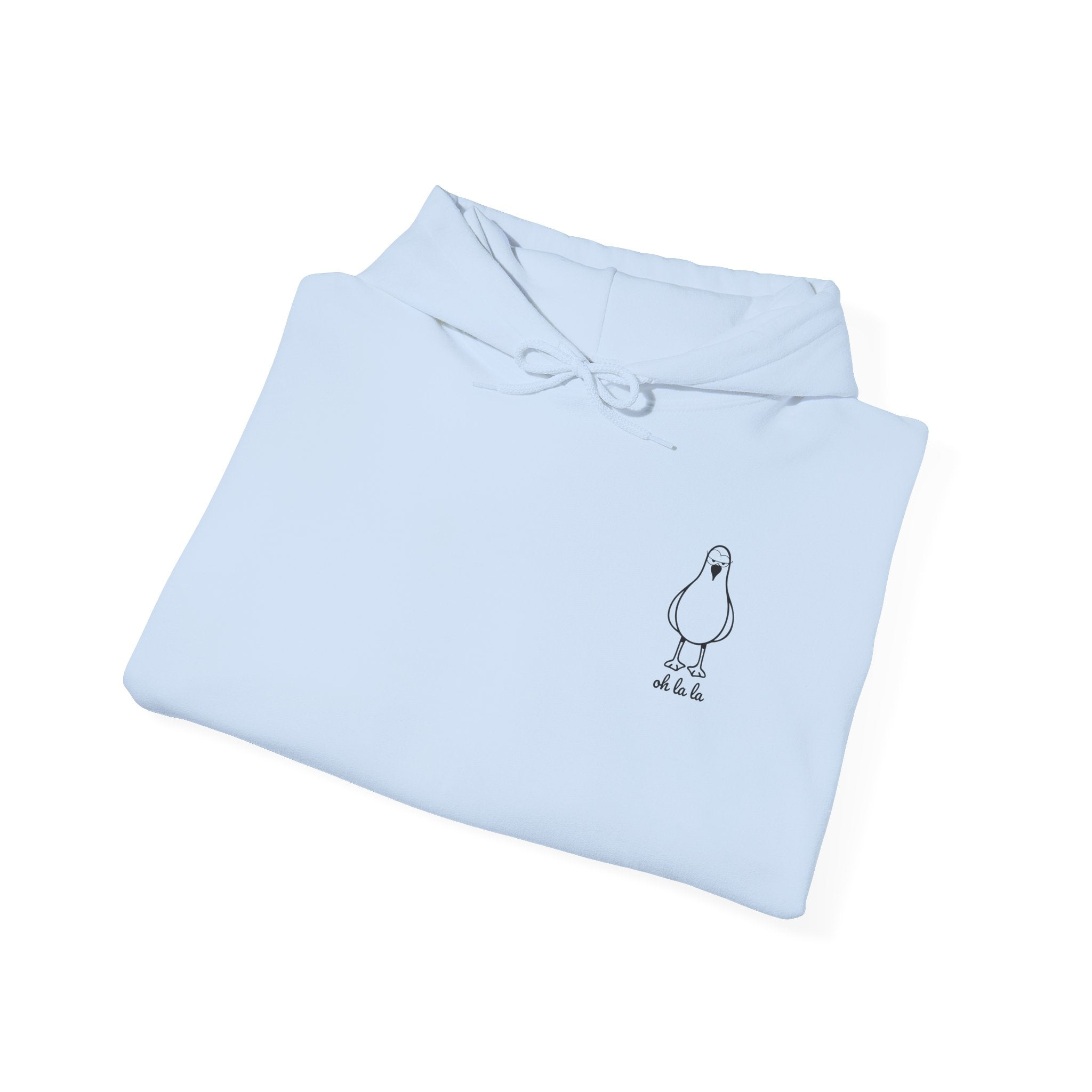 Hoodie „Sexy Möwe – Oh La La“ – Unisex Hoodie mit kleinem Frontprint & großem Rückenprint