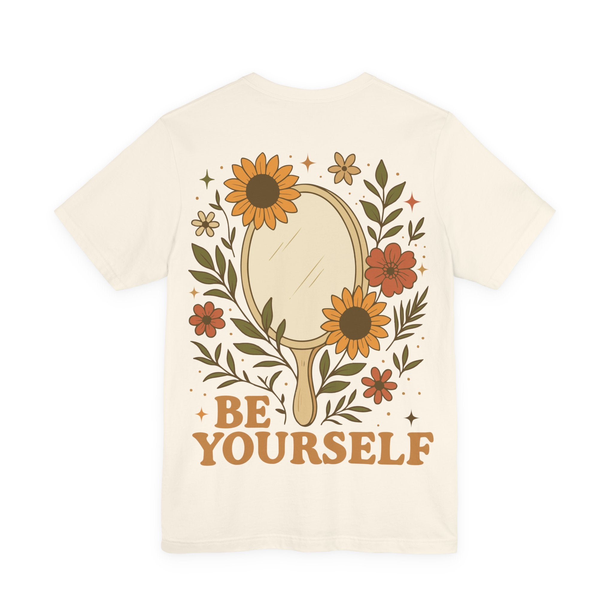 Unisex Jersey T-Shirt mit Rückenprint „BE YOURSELF“ – stylisches Statement Shirt aus 100 % Baumwolle