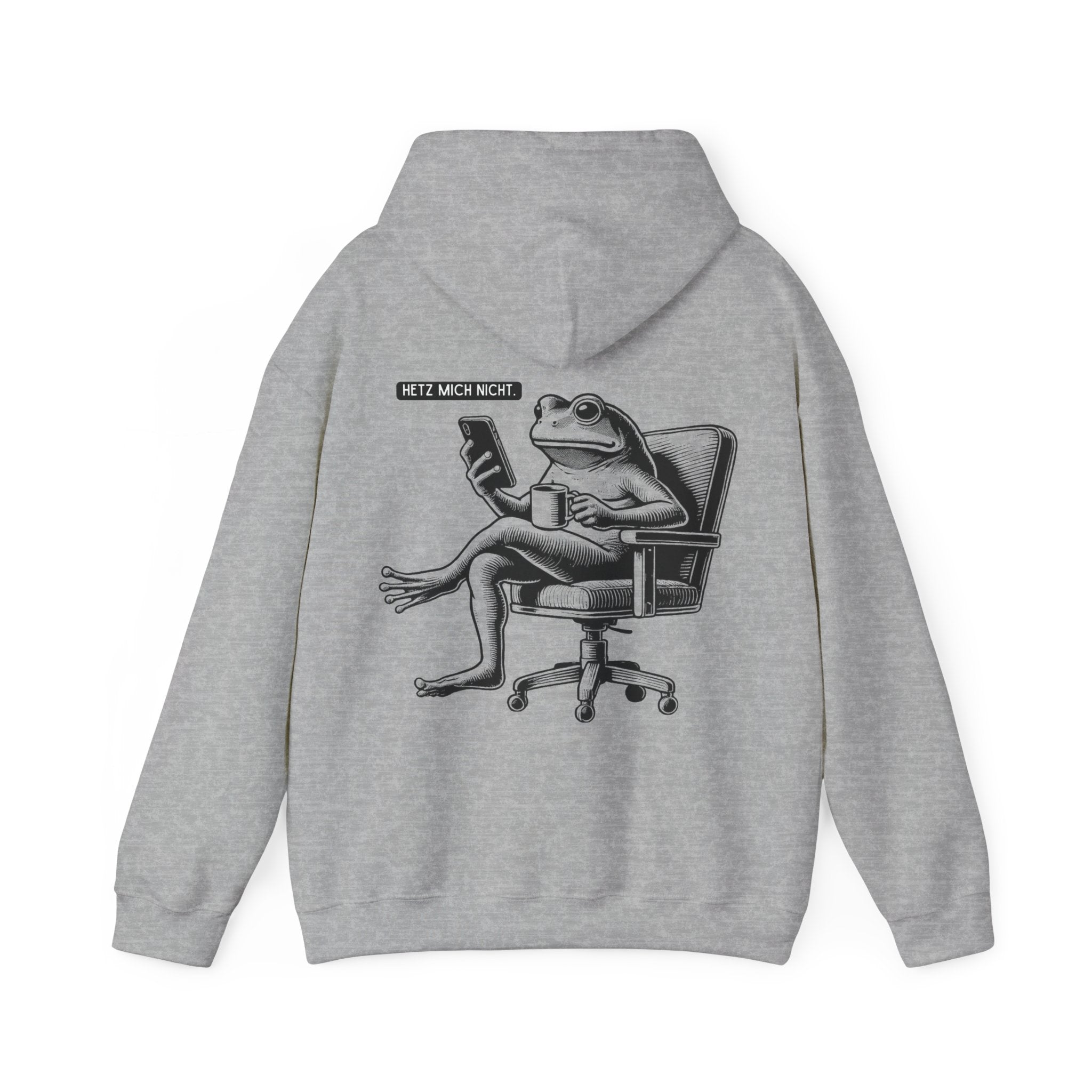 Unisex Hoodie mit Rückenprint „HETZT MICH NICHT“ – Hoodie mit humorvollem Statement