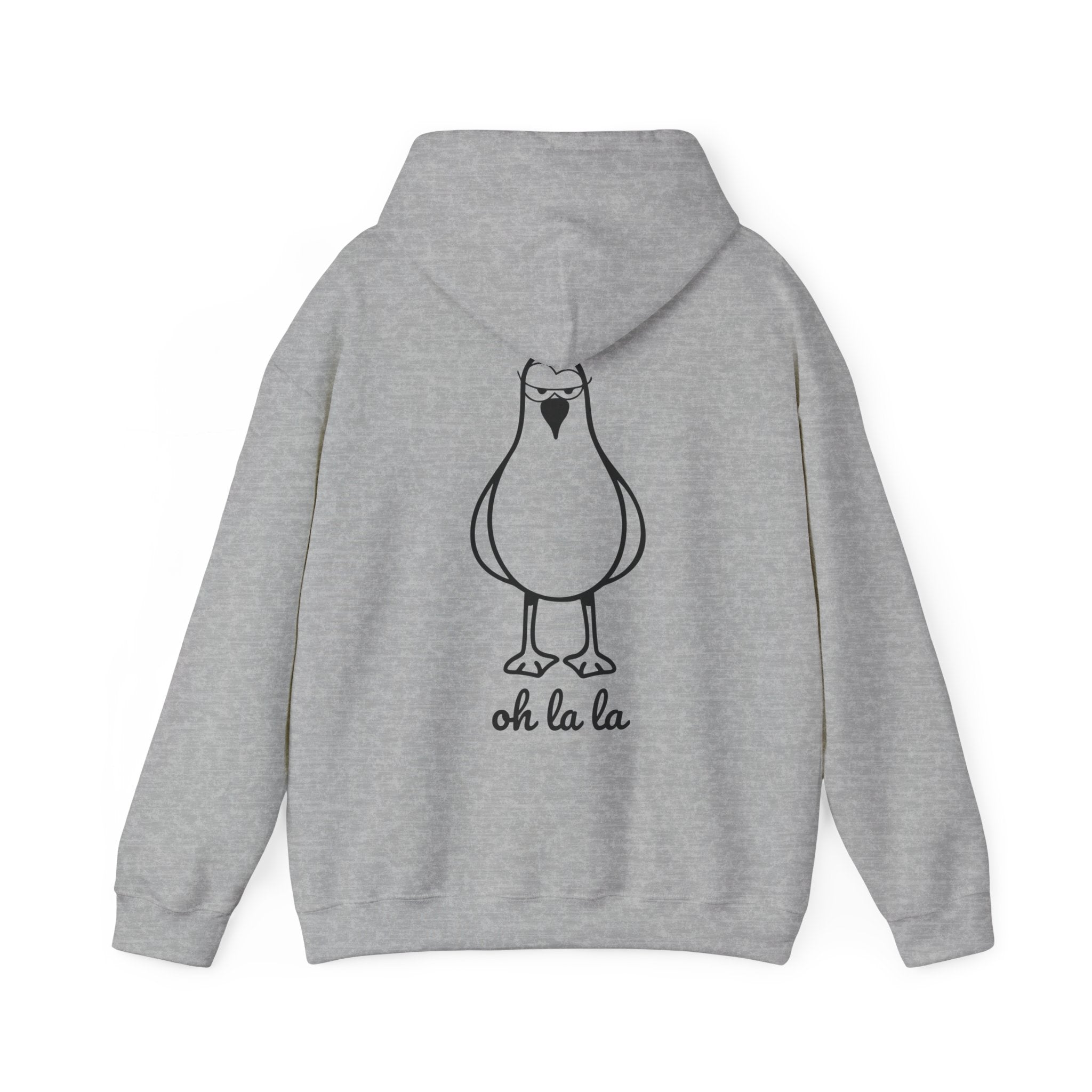Hoodie „Sexy Möwe – Oh La La“ – Unisex Hoodie mit kleinem Frontprint & großem Rückenprint