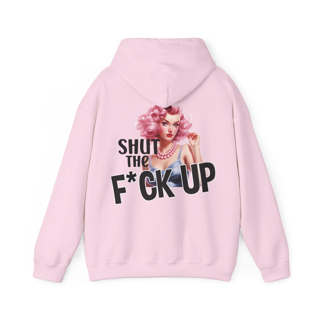 Unisex Hoodie mit Rückenprint „SHUT THE F*CK UP“ – Hoodie mit frechem Statement