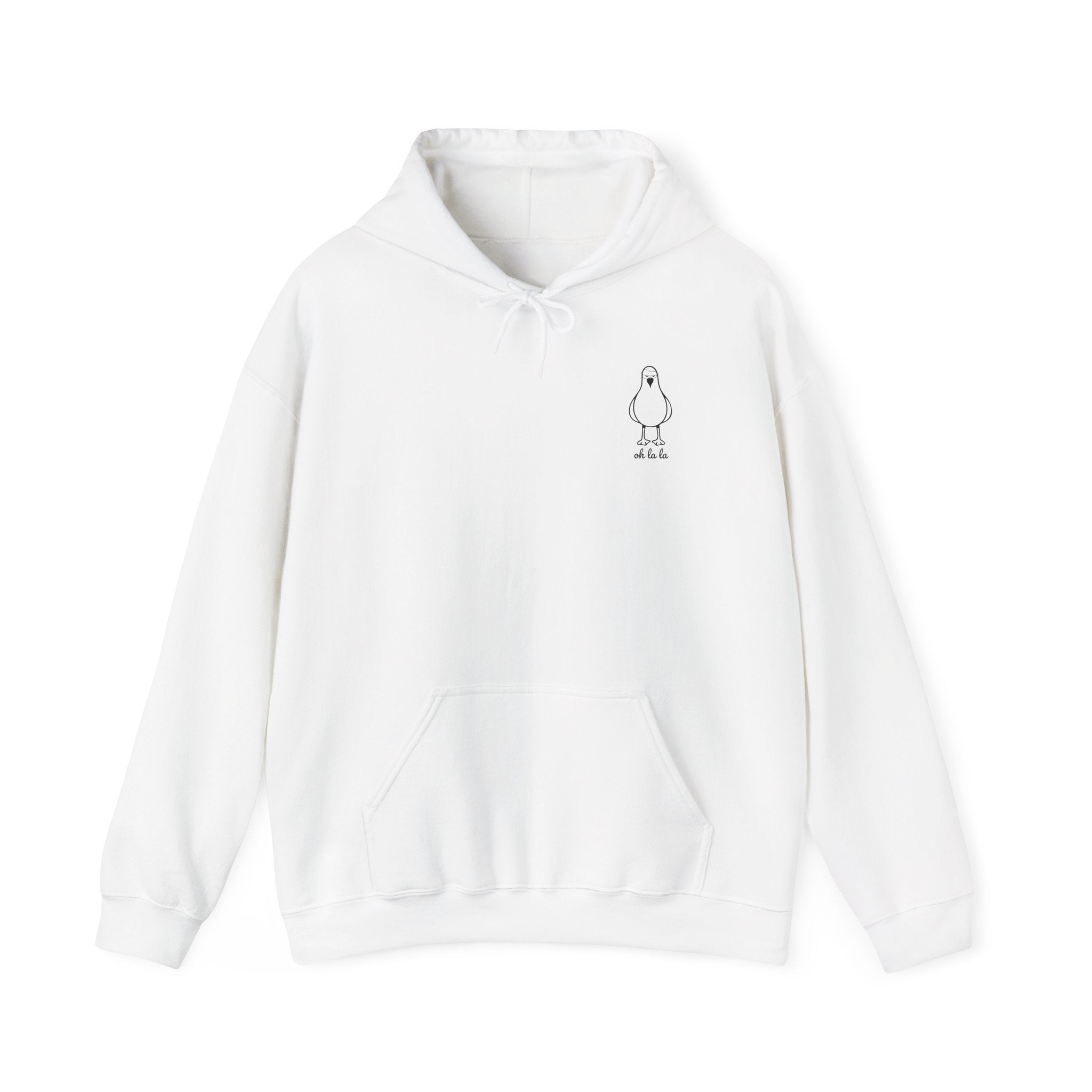 Hoodie „Sexy Möwe – Oh La La“ – Unisex Hoodie mit kleinem Frontprint & großem Rückenprint