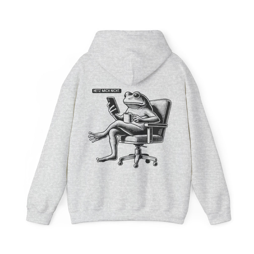 Unisex Hoodie mit Rückenprint „HETZT MICH NICHT“ – Hoodie mit humorvollem Statement