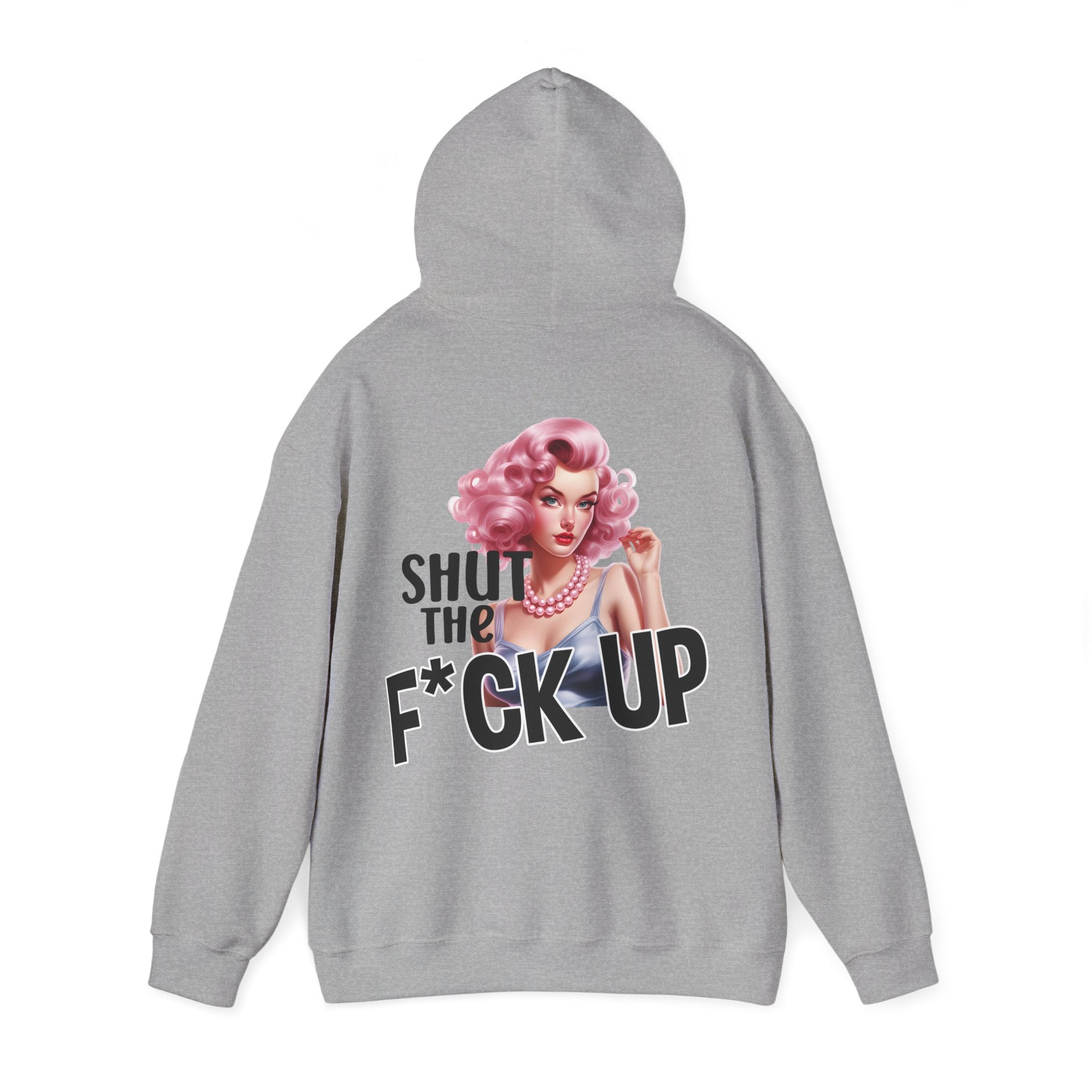 Unisex Hoodie mit Rückenprint „SHUT THE F*CK UP“ – Hoodie mit frechem Statement
