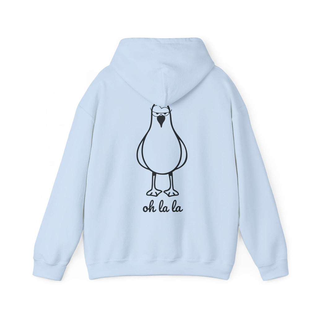 Hoodie „Sexy Möwe – Oh La La“ – Unisex Hoodie mit kleinem Frontprint & großem Rückenprint