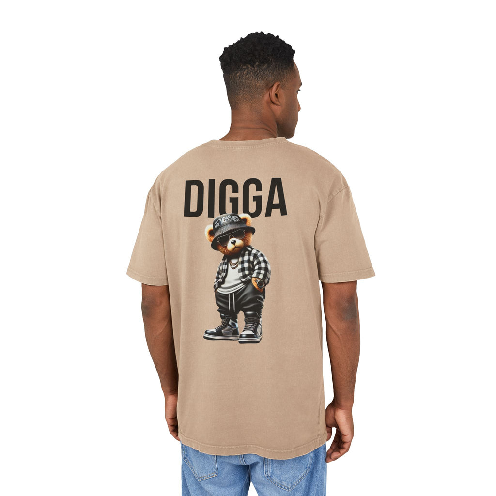 Acid Washed Oversized Tee with "DIGGA" Bear Graphic - Casual Streetwear