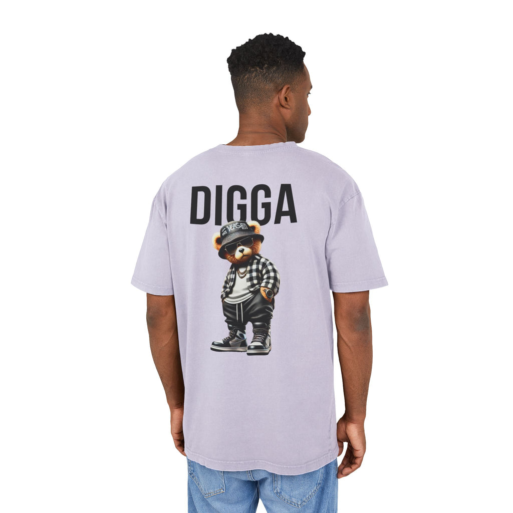 Acid Washed Oversized Tee with "DIGGA" Bear Graphic - Casual Streetwear