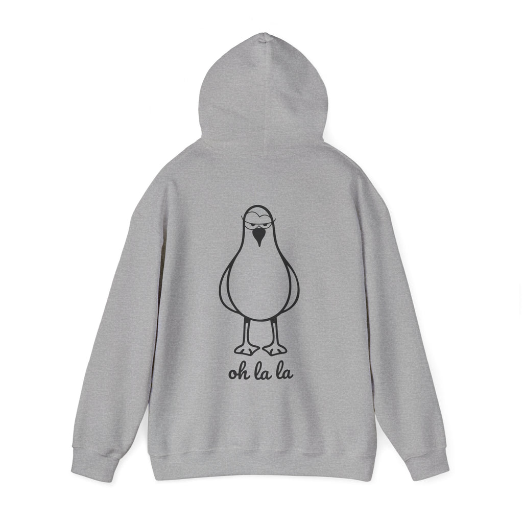 Hoodie „Sexy Möwe – Oh La La“ – Unisex Hoodie mit kleinem Frontprint & großem Rückenprint